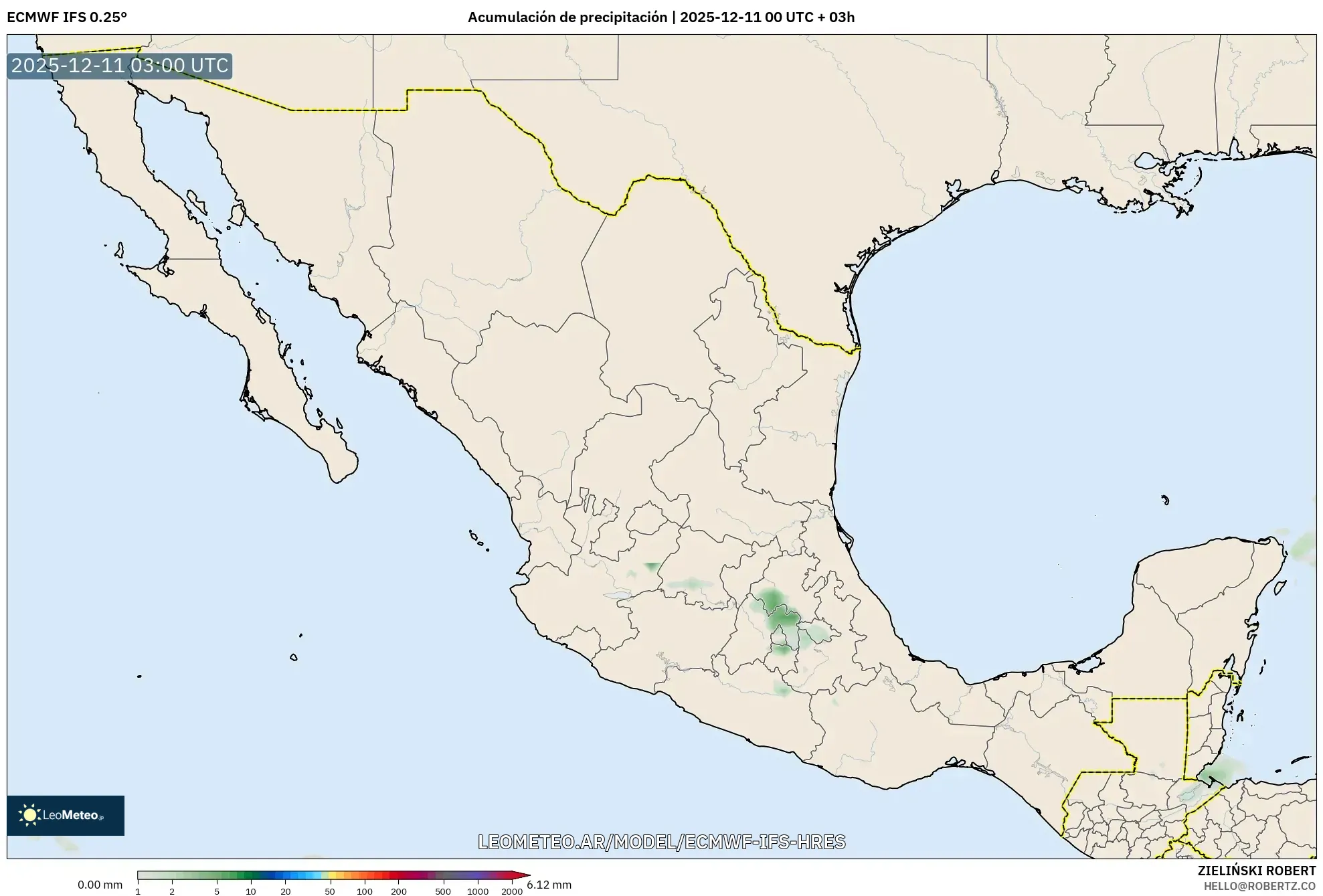 ECMWF IFS 0.25° model - México, Acumulación de precipitación