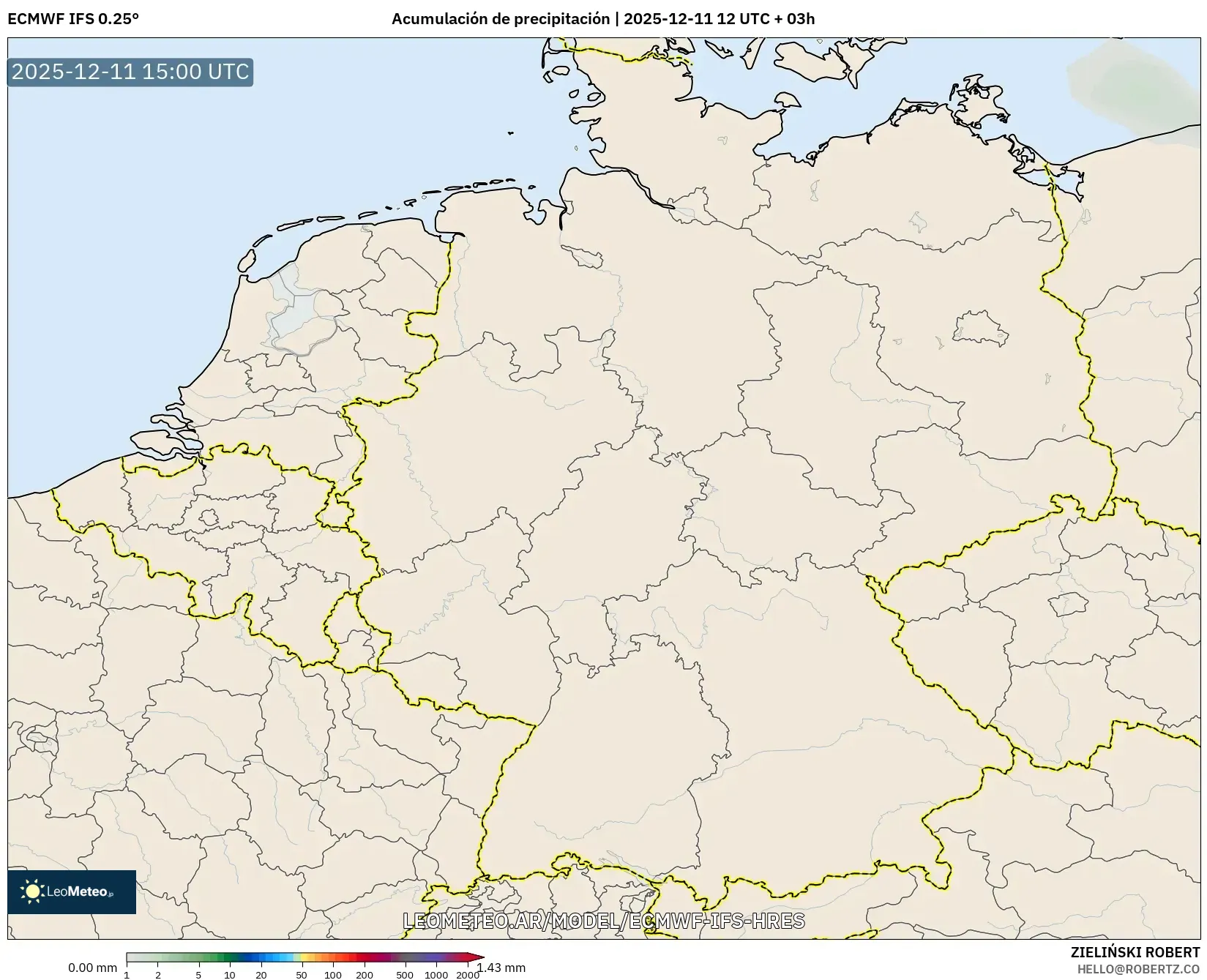 ECMWF IFS 0.25° model - Alemania, Acumulación de precipitación