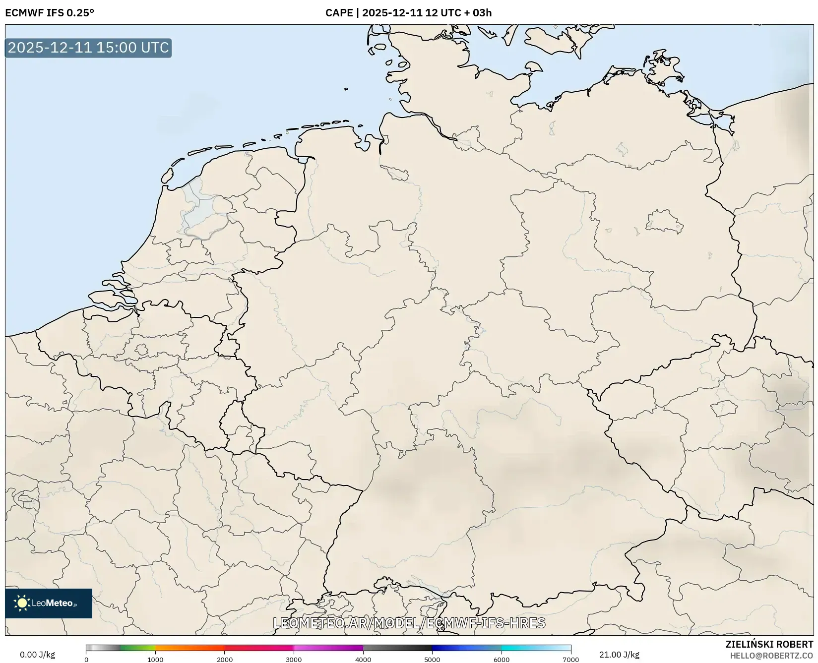 ECMWF IFS 0.25° model - Alemania, CAPE