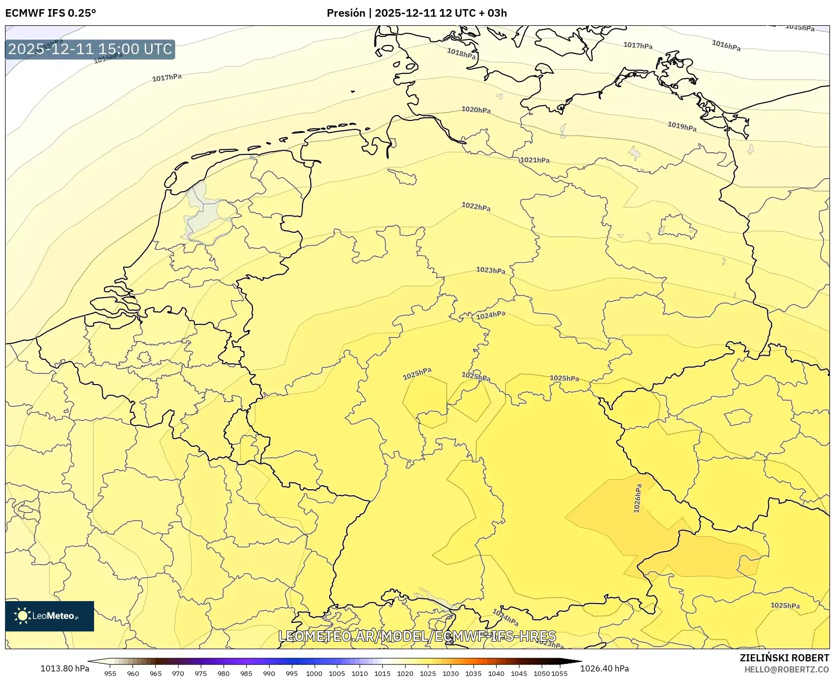 ECMWF IFS 0.25° model - Alemania, Presión
