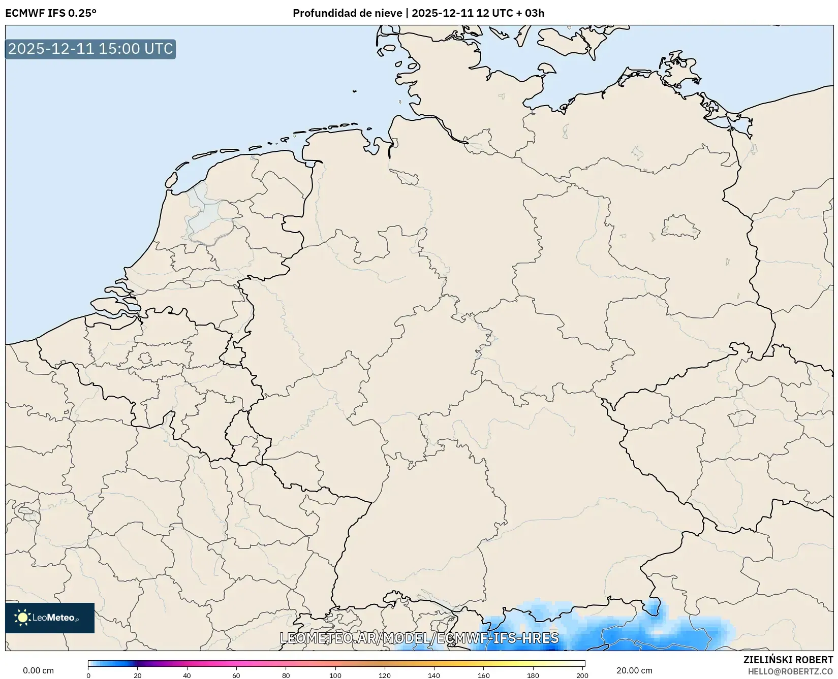 ECMWF IFS 0.25° model - Alemania, Profundidad de nieve
