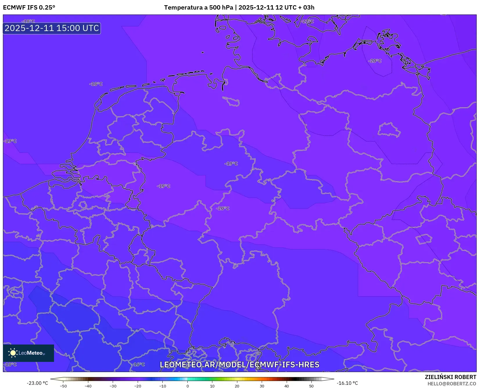 ECMWF IFS 0.25° model - Alemania, Temperatura a 500 hPa