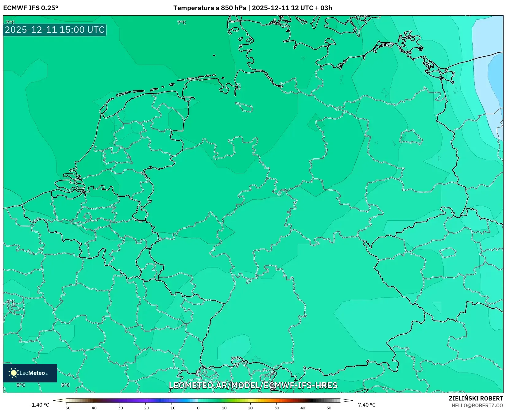 ECMWF IFS 0.25° model - Alemania, Temperatura a 850 hPa