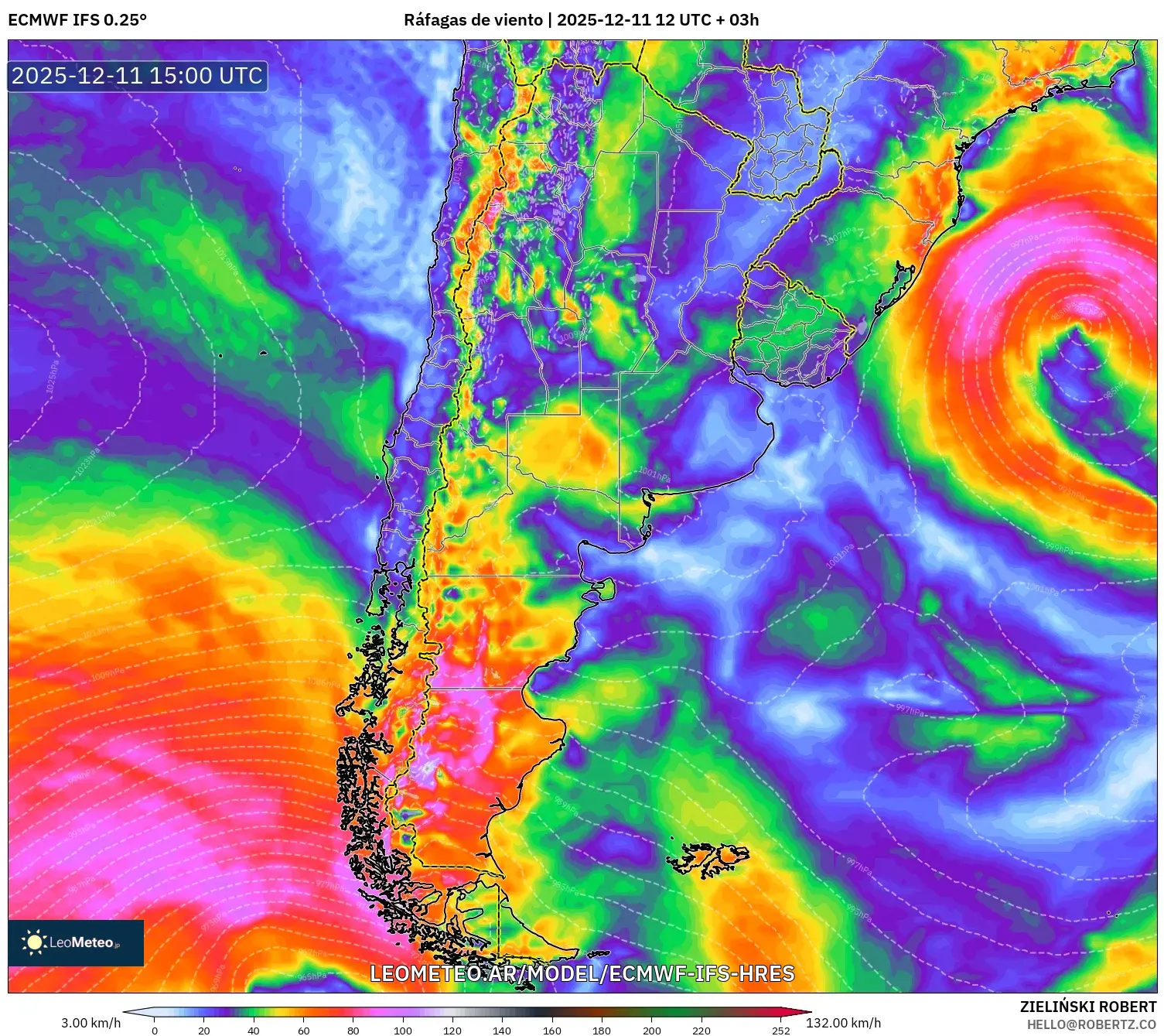 ECMWF IFS 0.25° model - Argentina, Ráfagas de viento