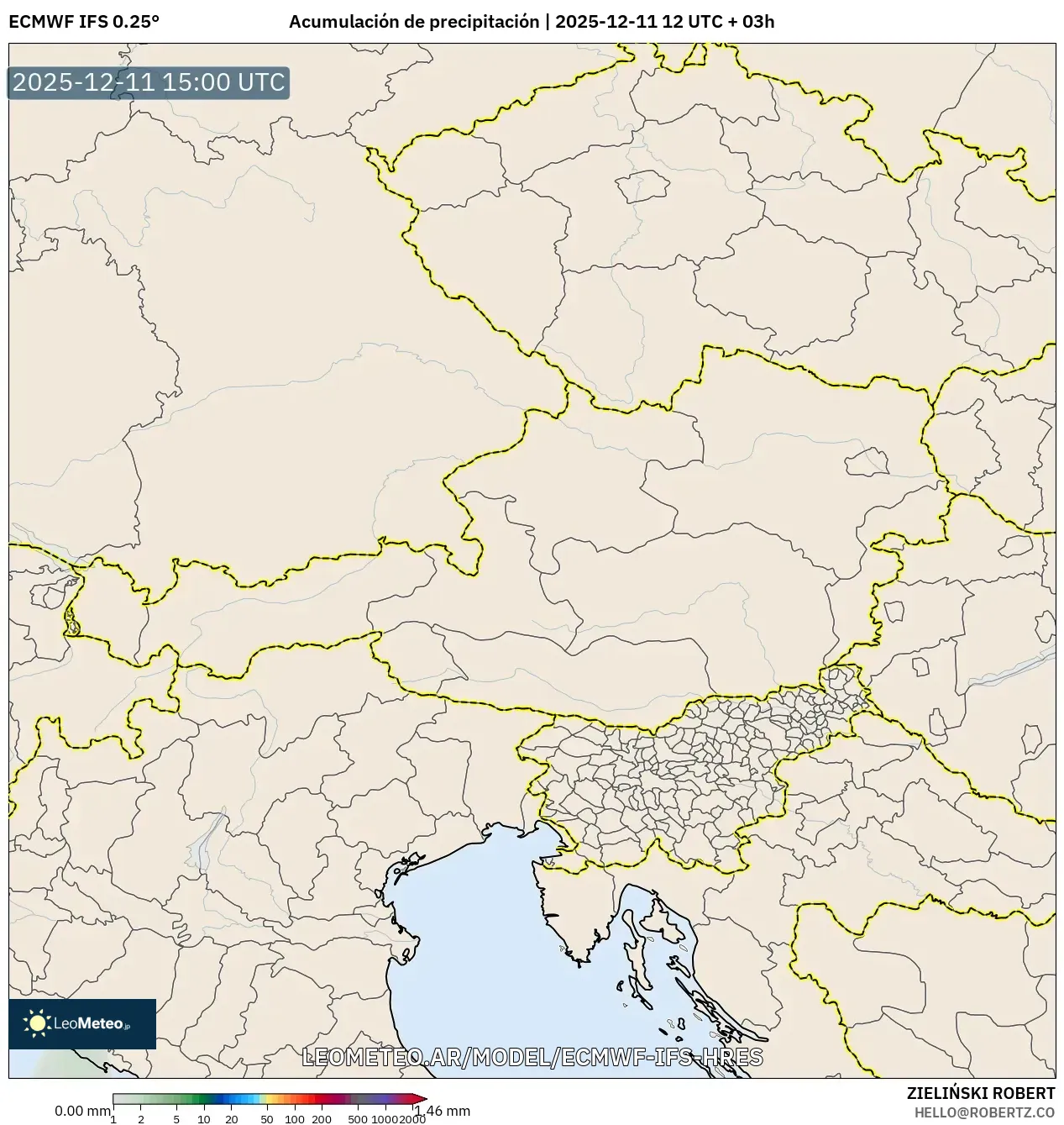 ECMWF IFS 0.25° model - Austria, Acumulación de precipitación