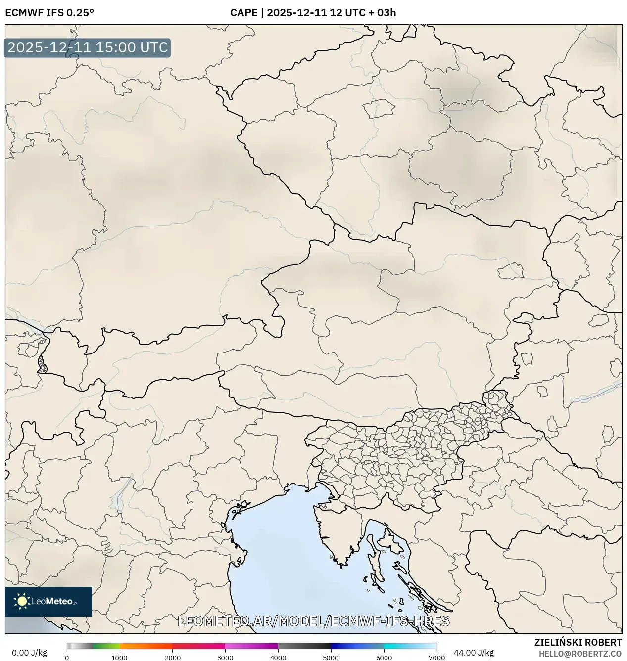 ECMWF IFS 0.25° model - Austria, CAPE