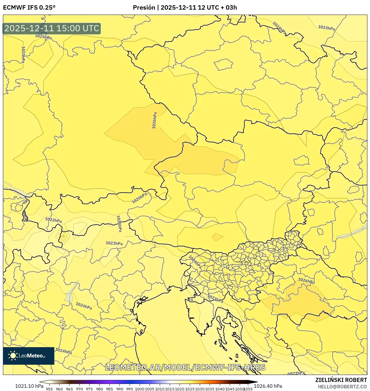 ECMWF IFS 0.25° model - Austria, Presión