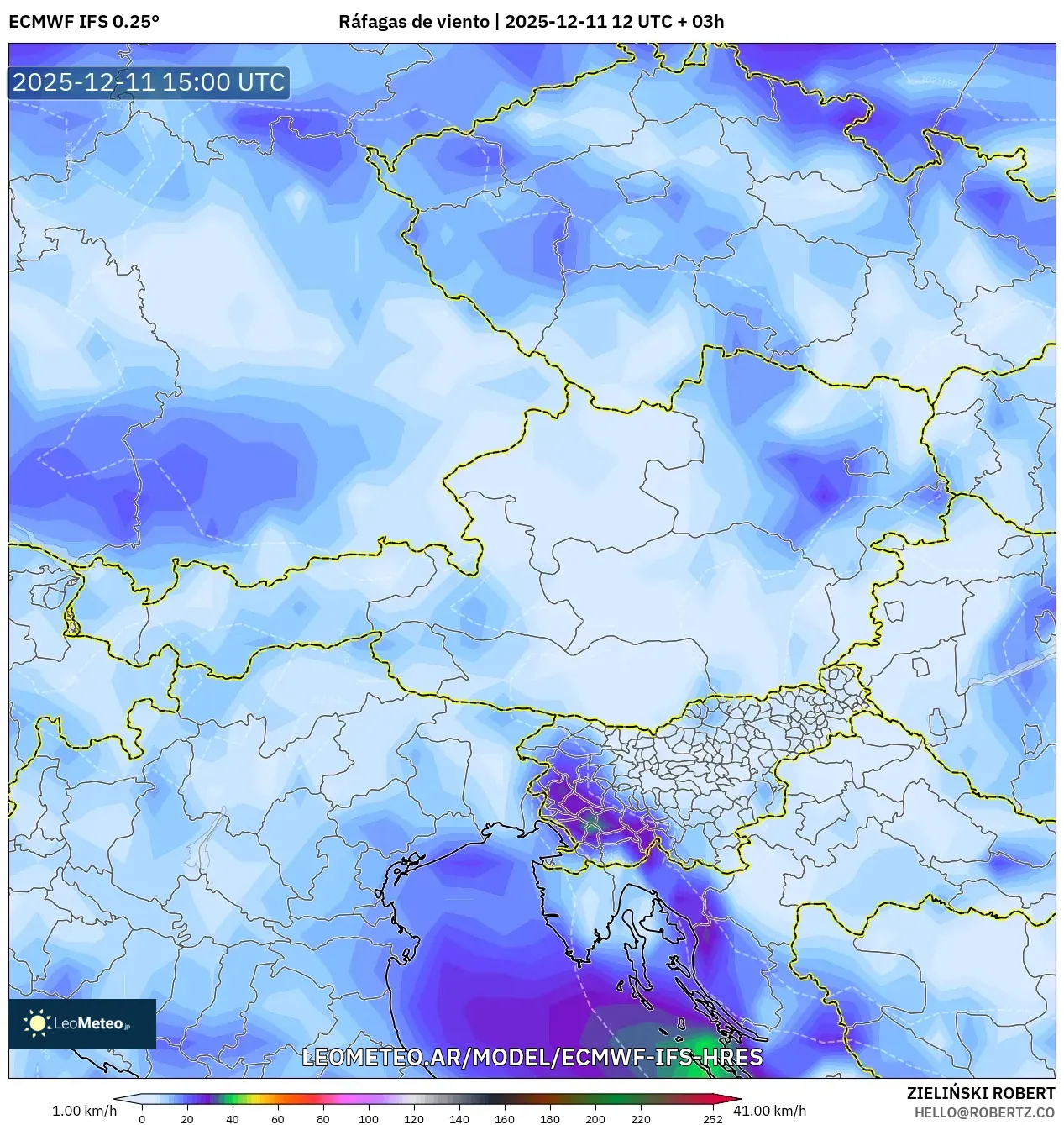 ECMWF IFS 0.25° model - Austria, Ráfagas de viento