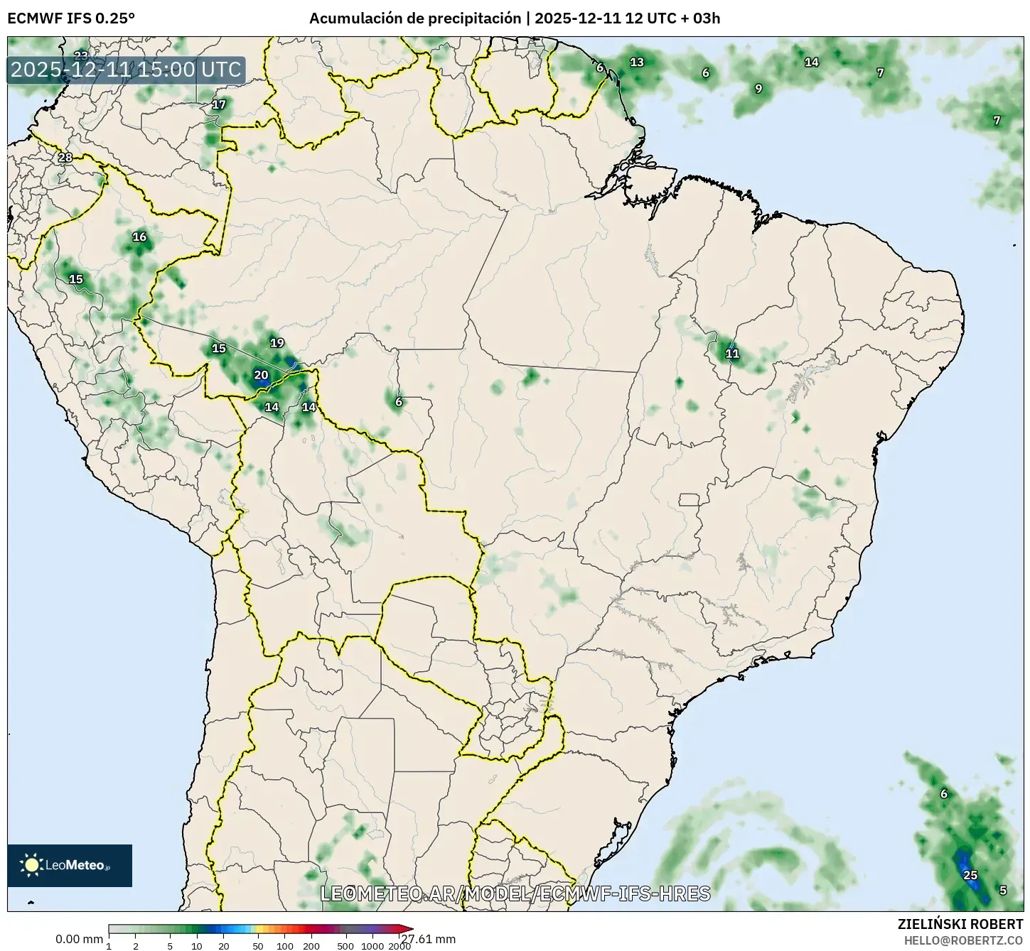 ECMWF IFS 0.25° model - Brasil, Acumulación de precipitación