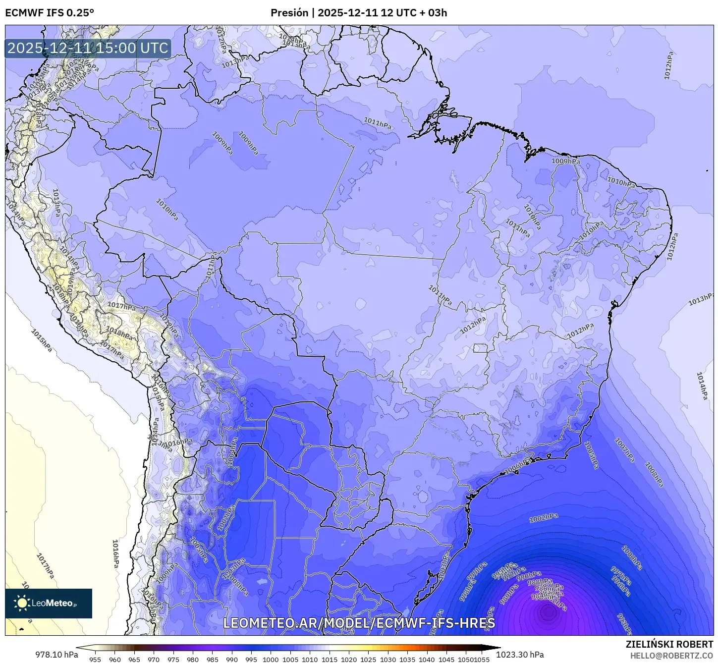 ECMWF IFS 0.25° model - Brasil, Presión