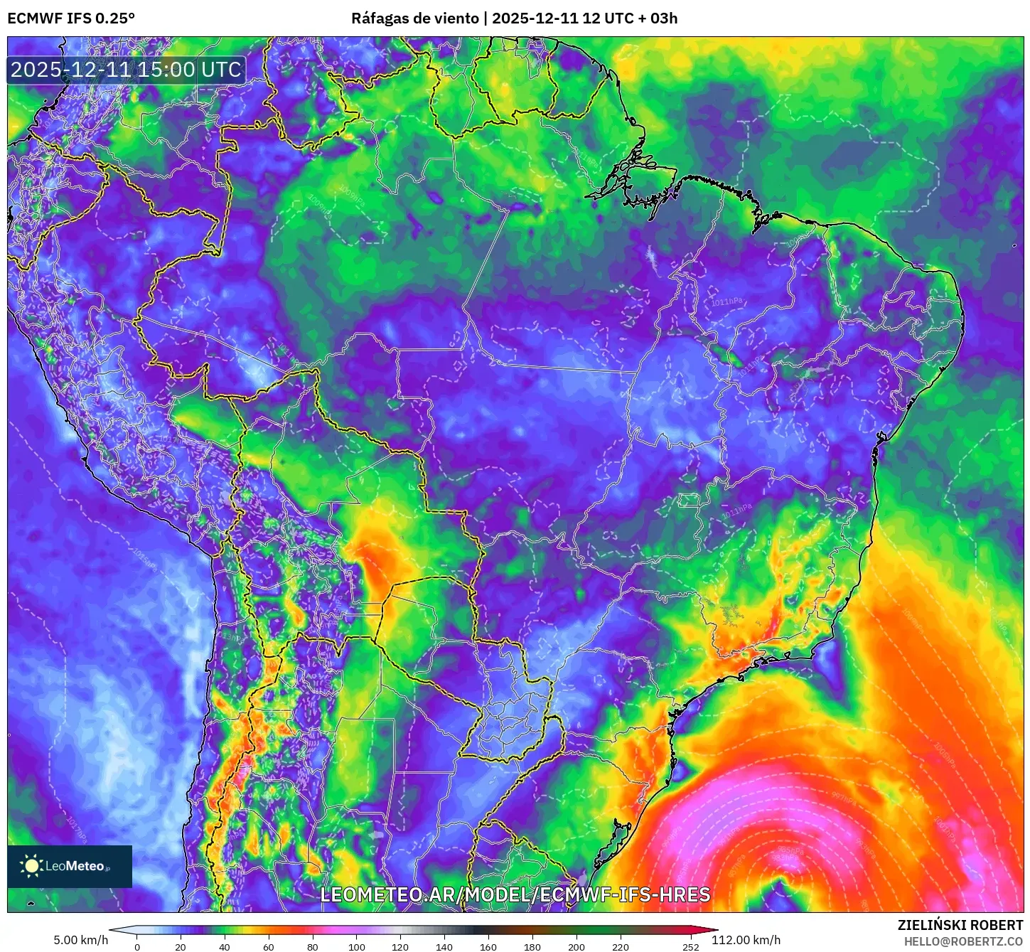 ECMWF IFS 0.25° model - Brasil, Ráfagas de viento
