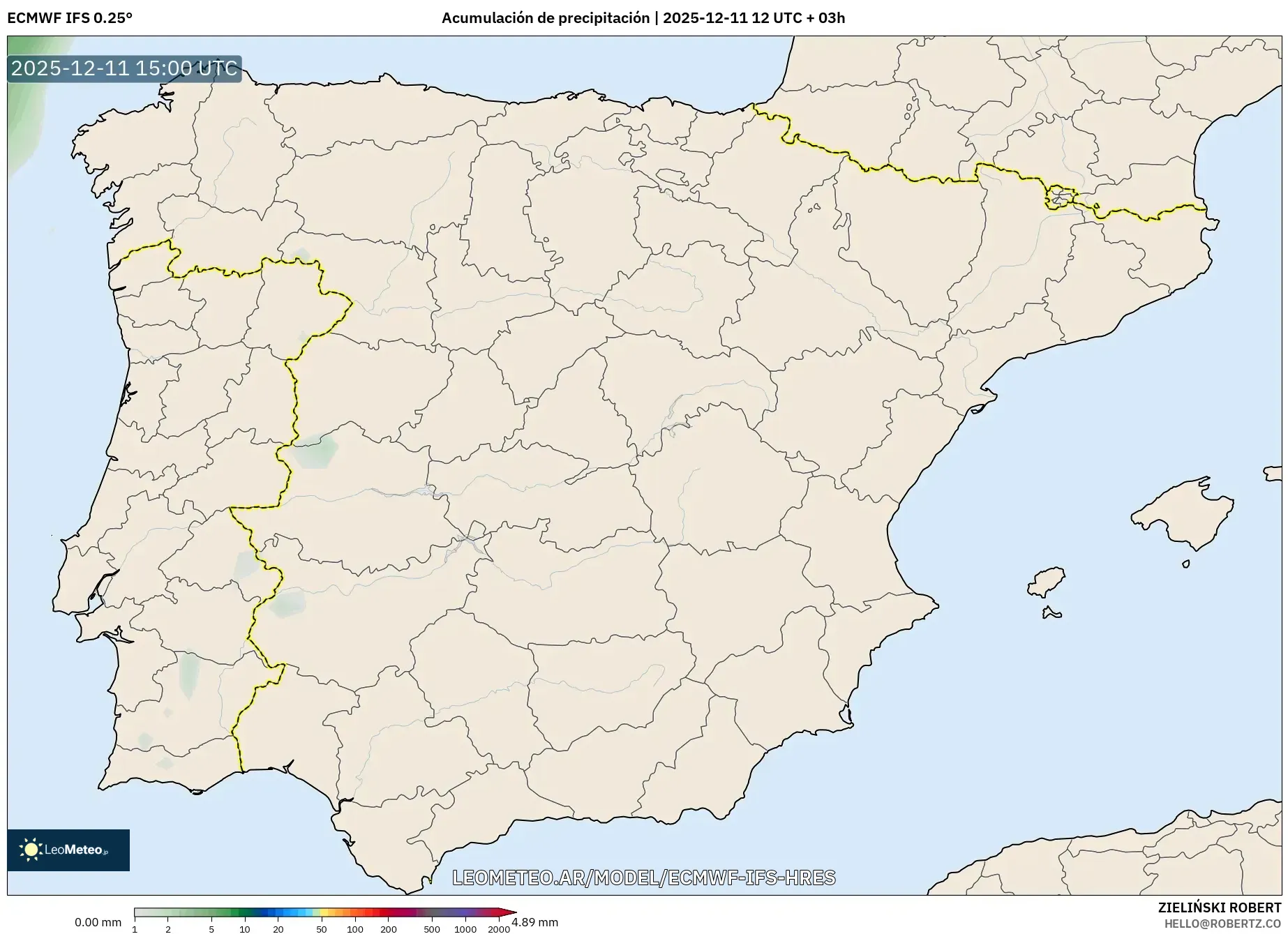 ECMWF IFS 0.25° model - España, Acumulación de precipitación