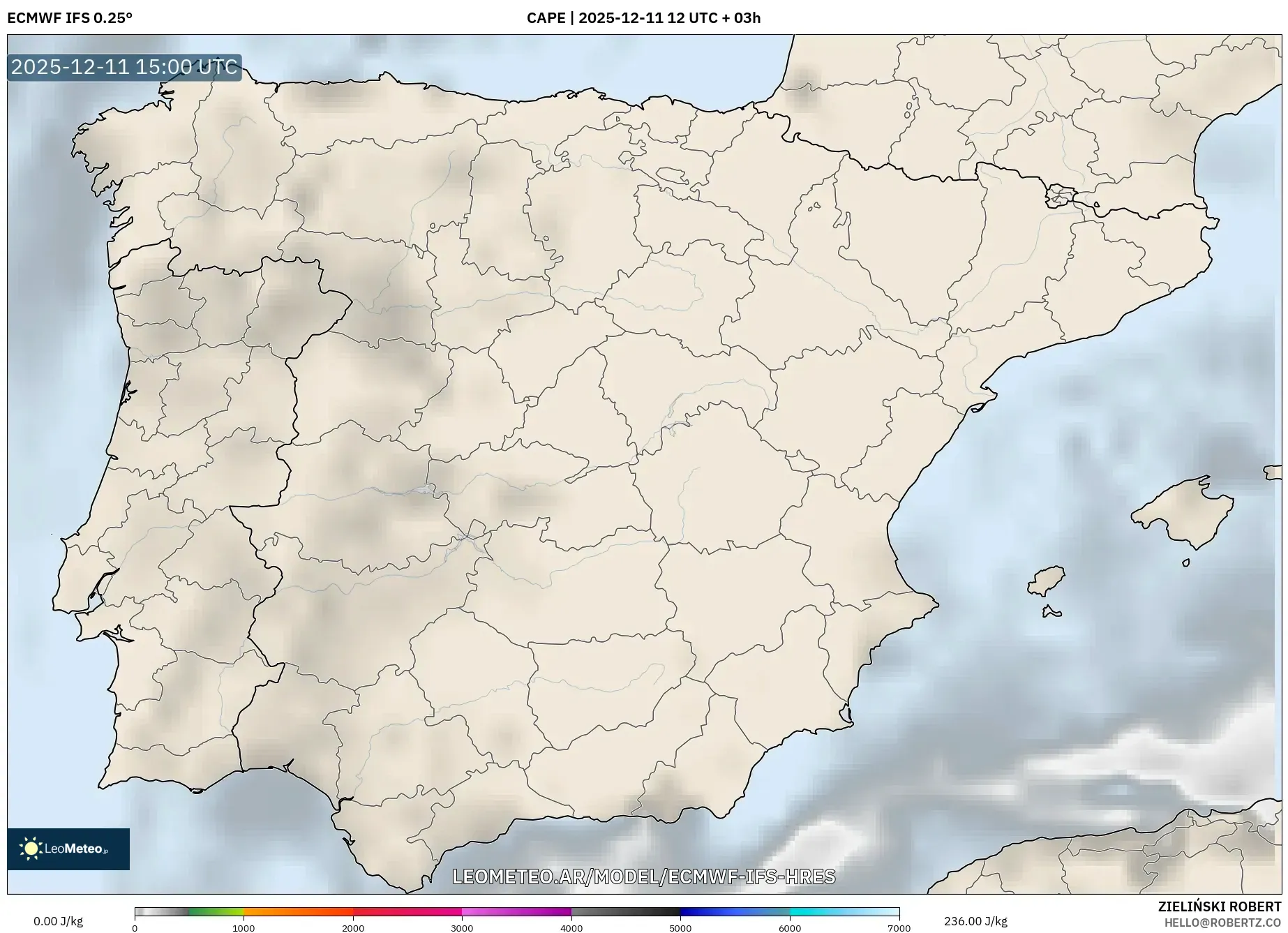 ECMWF IFS 0.25° model - España, CAPE