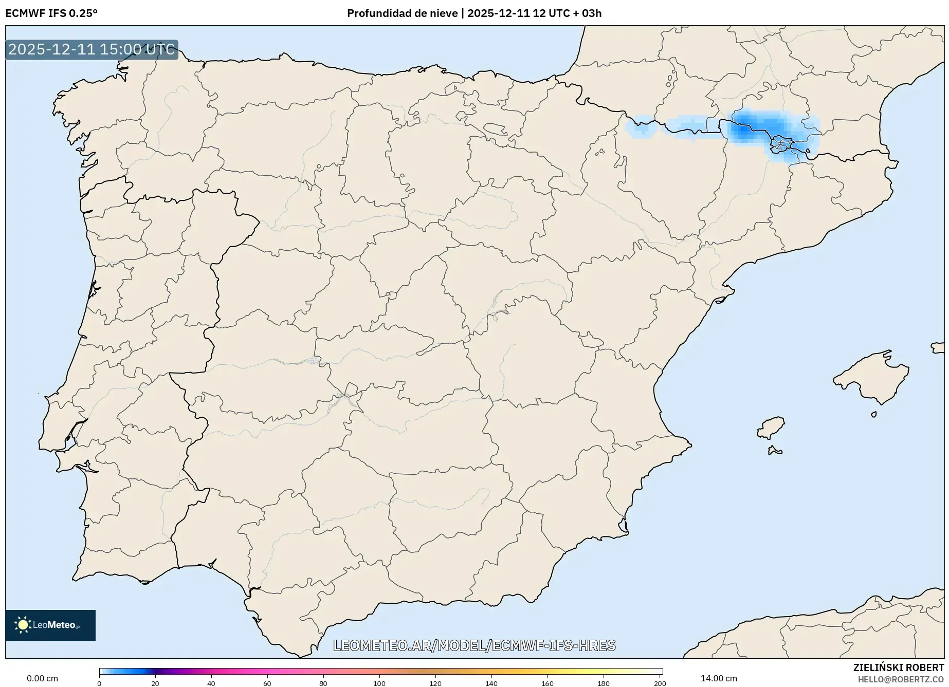 ECMWF IFS 0.25° model - España, Profundidad de nieve