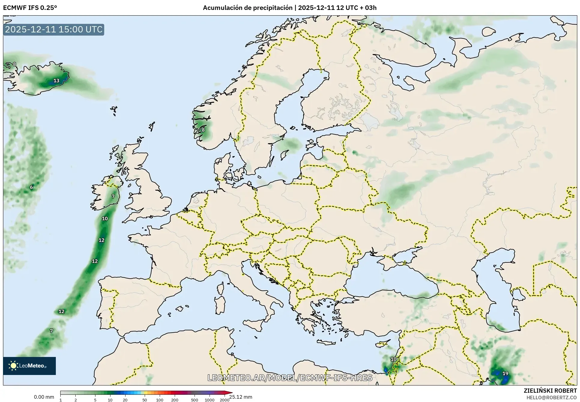 ECMWF IFS 0.25° model - Europa, Acumulación de precipitación