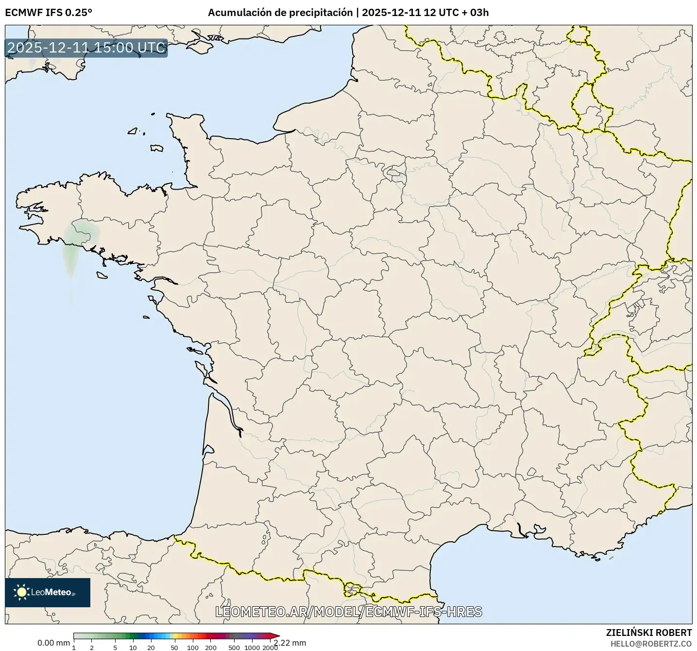 ECMWF IFS 0.25° model - Francia, Acumulación de precipitación