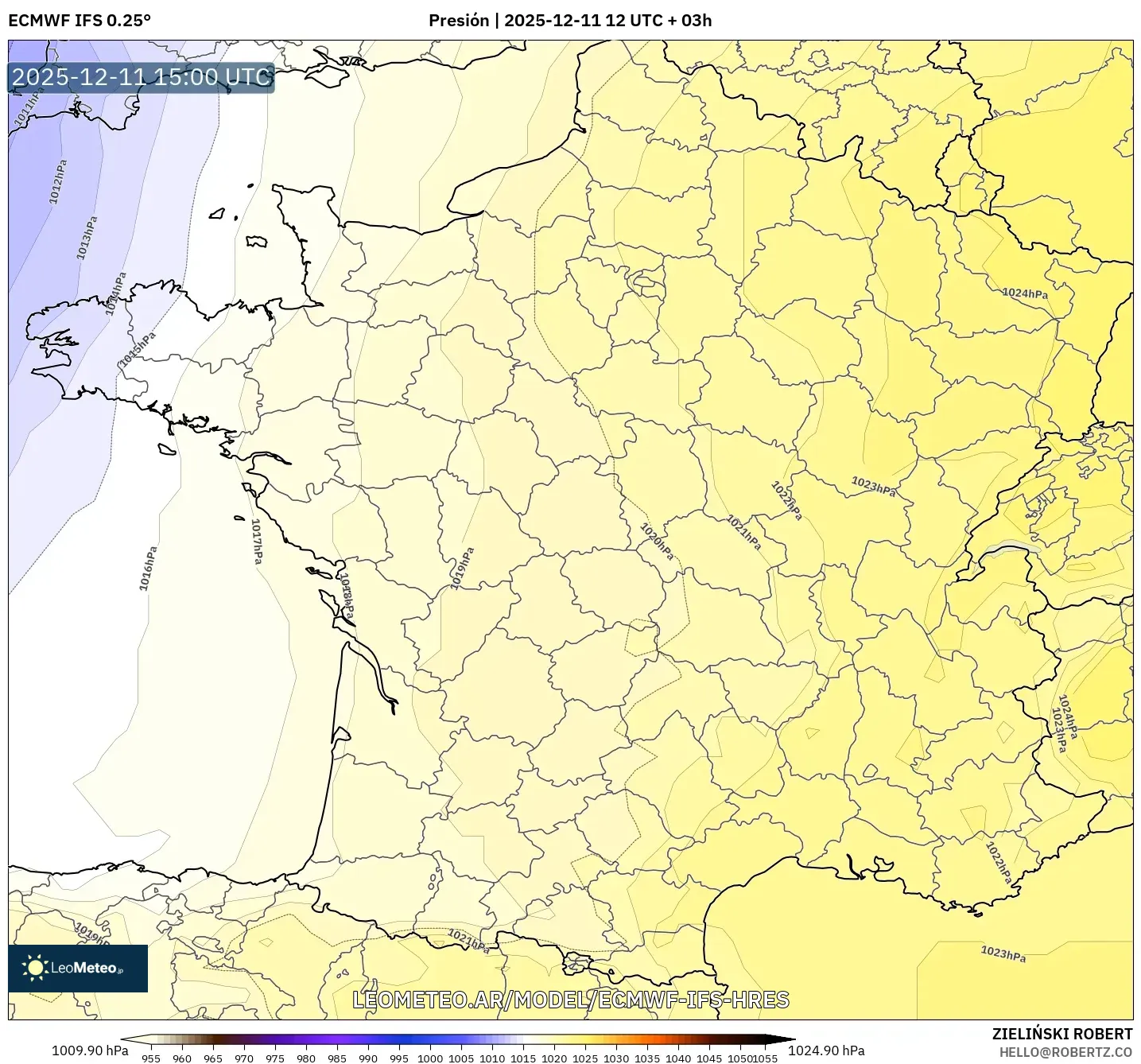 ECMWF IFS 0.25° model - Francia, Presión