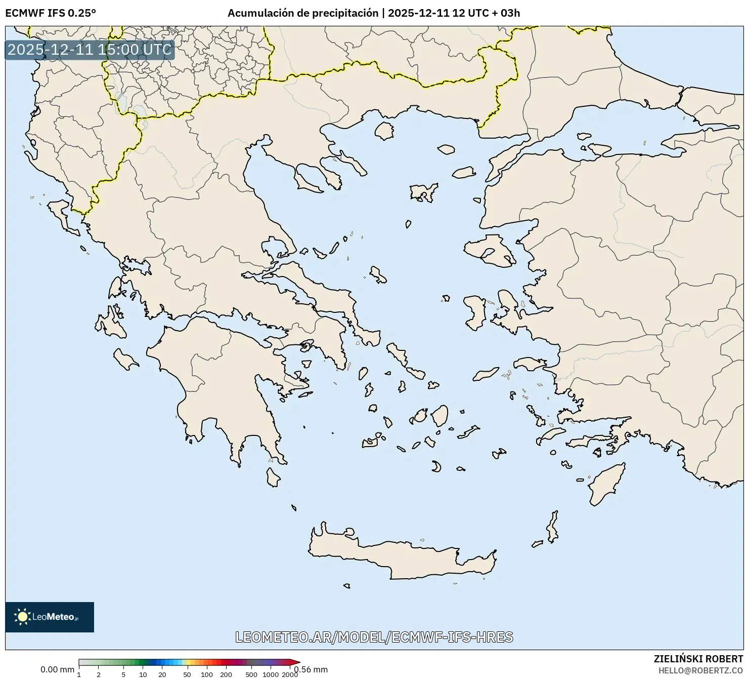 ECMWF IFS 0.25° model - Grecia, Acumulación de precipitación