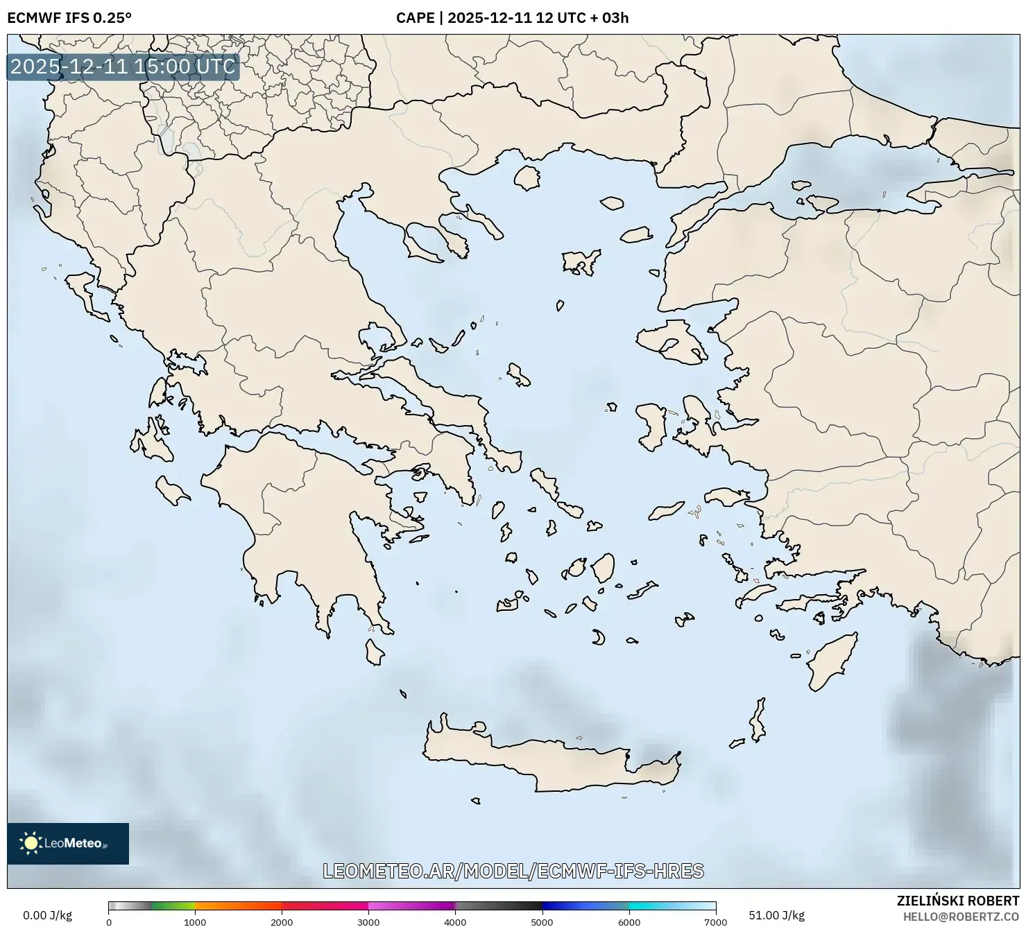 ECMWF IFS 0.25° model - Grecia, CAPE