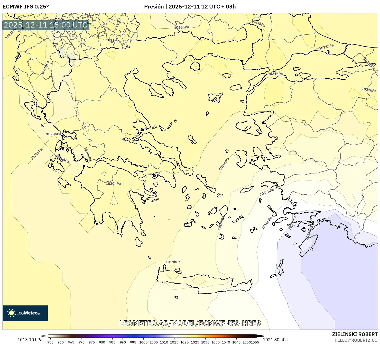 ECMWF IFS 0.25° model - Grecia, Presión