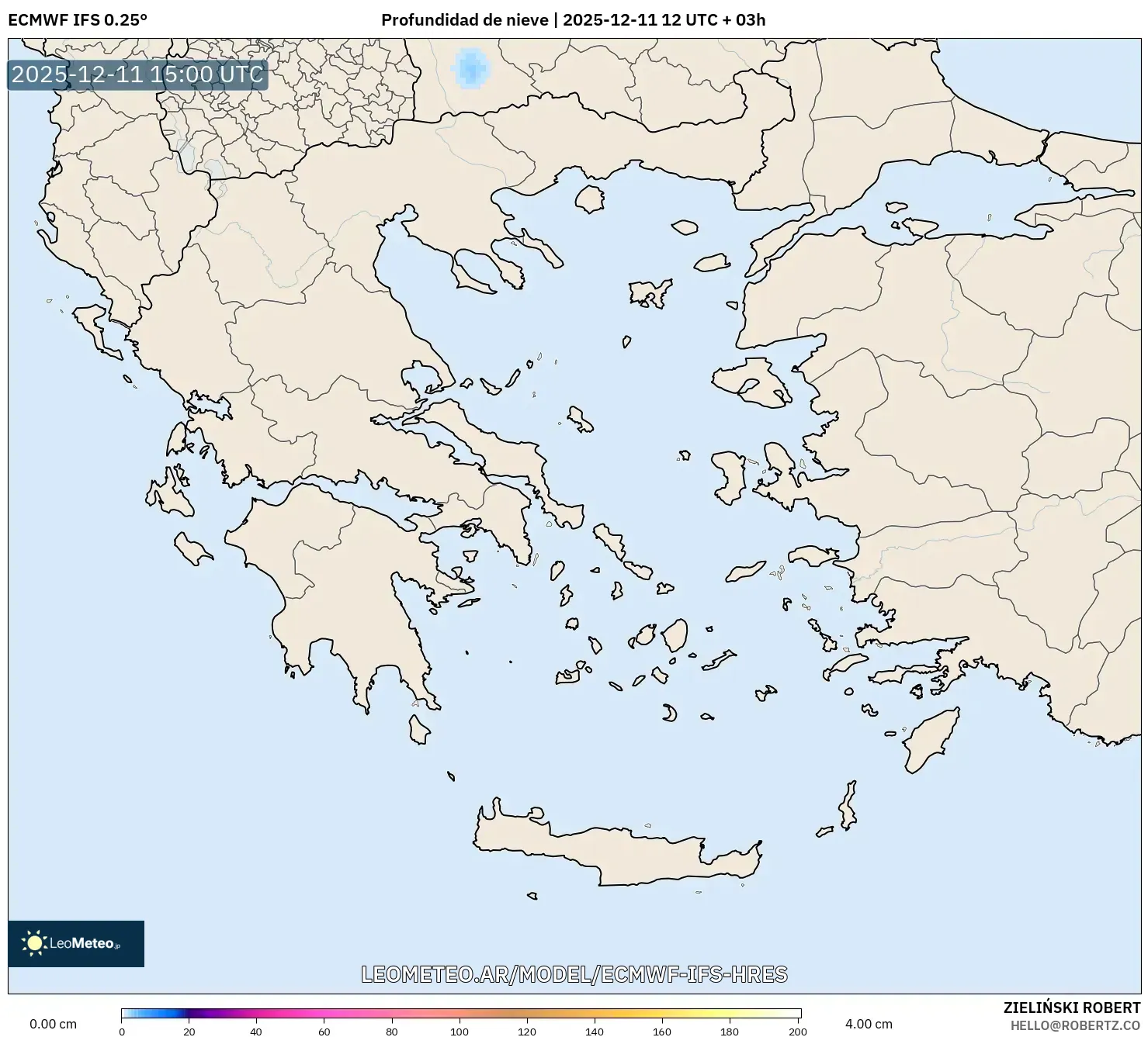 ECMWF IFS 0.25° model - Grecia, Profundidad de nieve