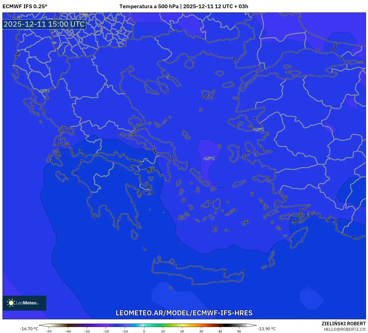 ECMWF IFS 0.25° model - Grecia, Temperatura a 500 hPa
