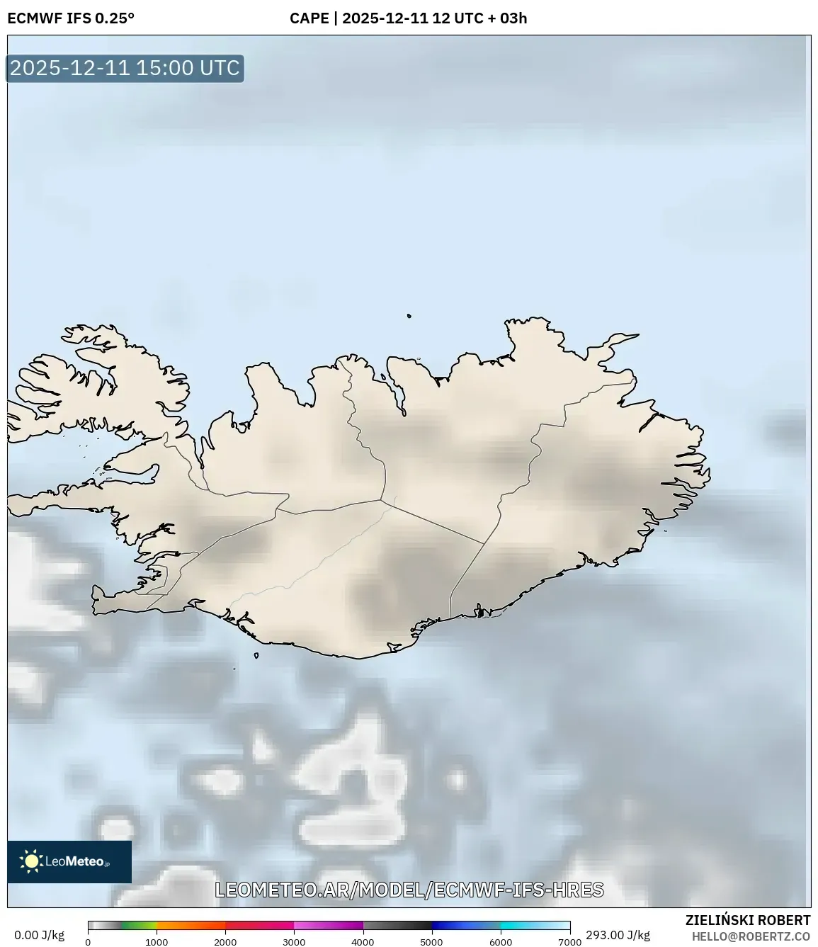 ECMWF IFS 0.25° model - Islandia, CAPE