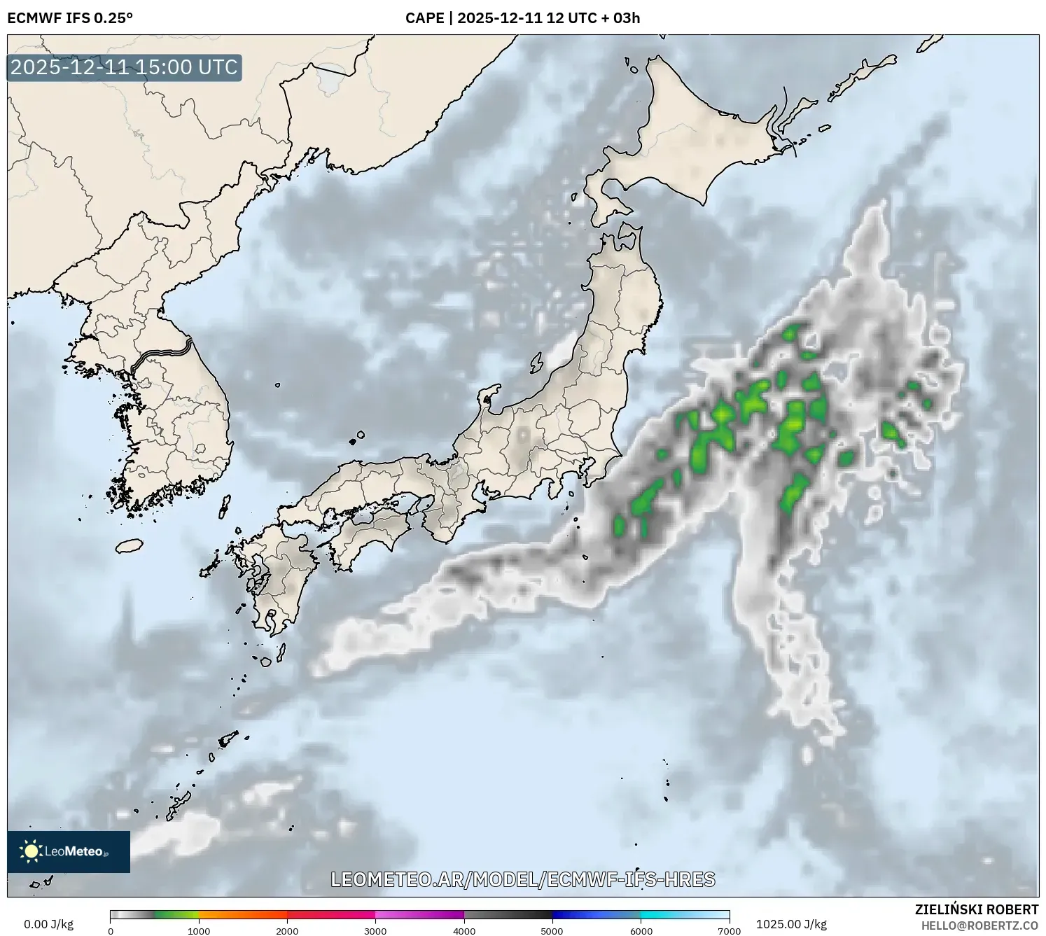 ECMWF IFS 0.25° model - Japón, CAPE