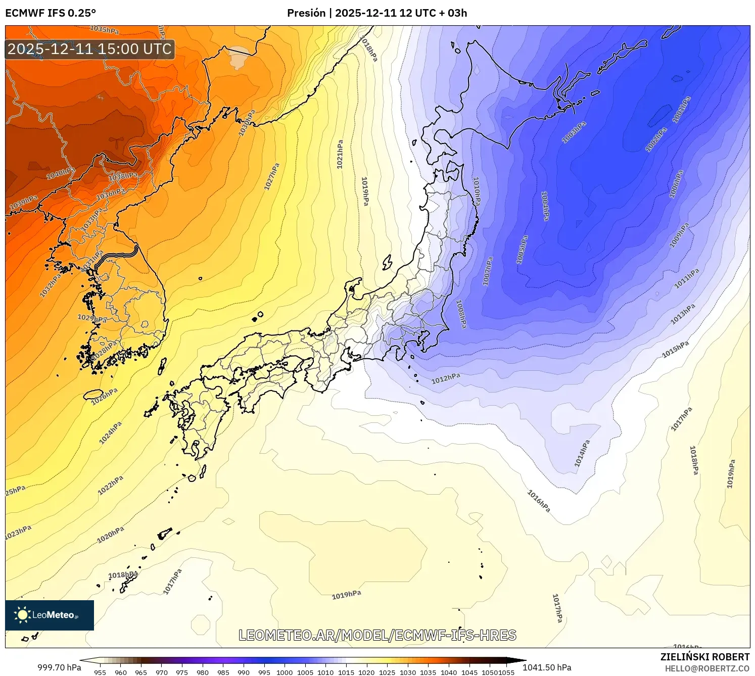 ECMWF IFS 0.25° model - Japón, Presión