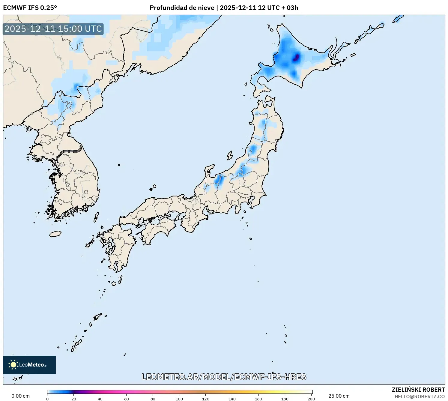 ECMWF IFS 0.25° model - Japón, Profundidad de nieve