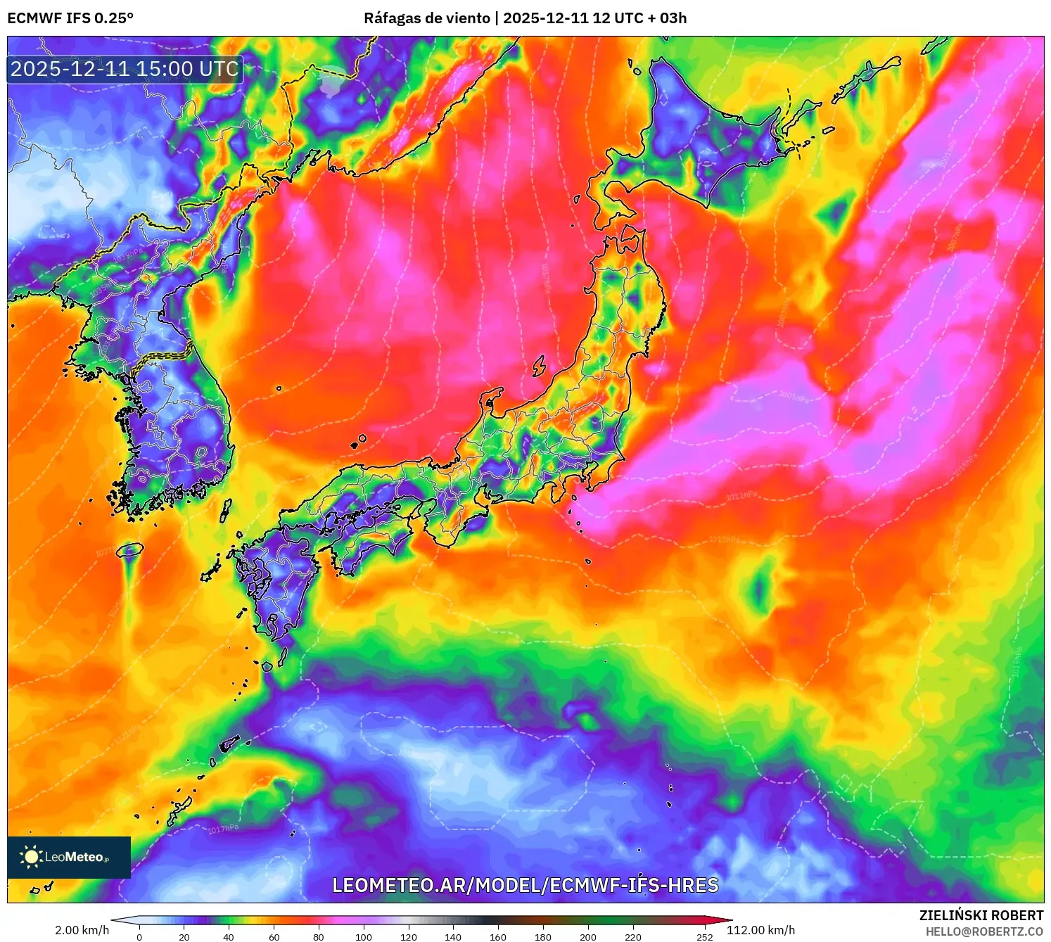 ECMWF IFS 0.25° model - Japón, Ráfagas de viento