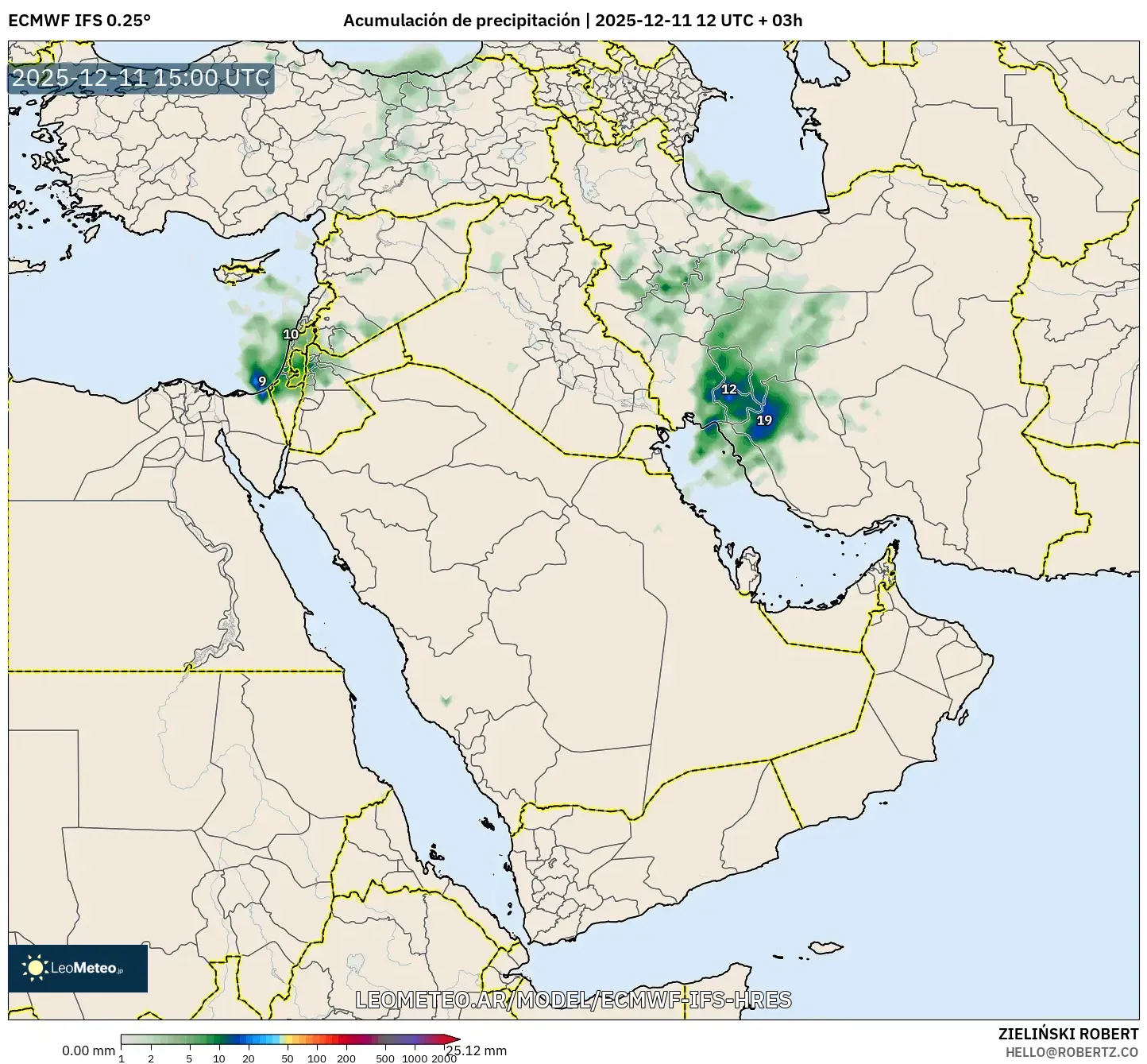 ECMWF IFS 0.25° model - Oriente Medio, Acumulación de precipitación