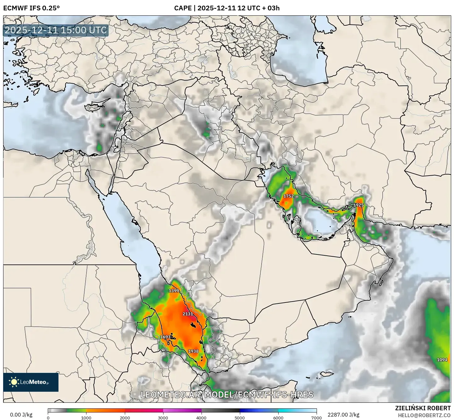 ECMWF IFS 0.25° model - Oriente Medio, CAPE
