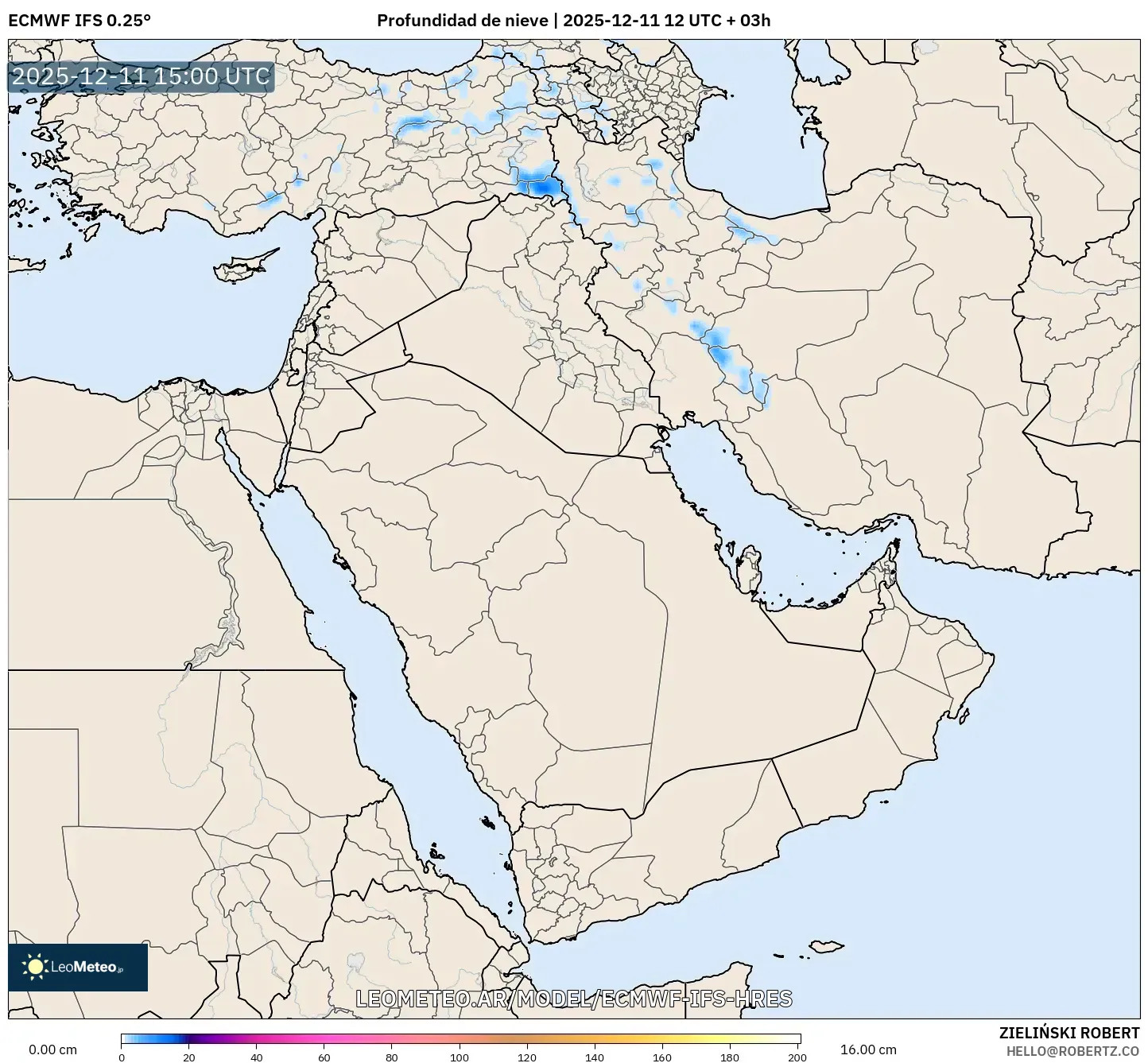 ECMWF IFS 0.25° model - Oriente Medio, Profundidad de nieve