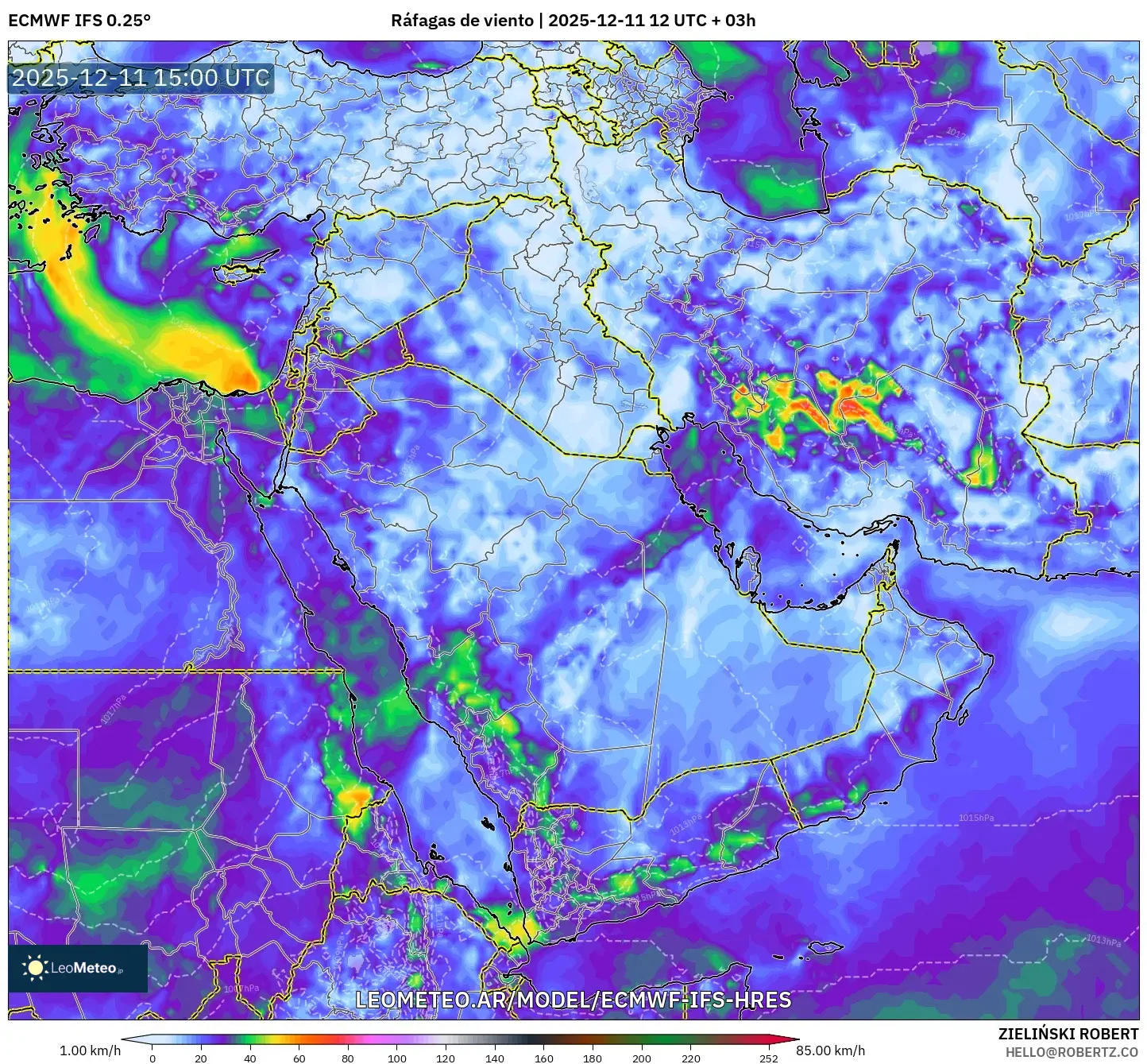ECMWF IFS 0.25° model - Oriente Medio, Ráfagas de viento