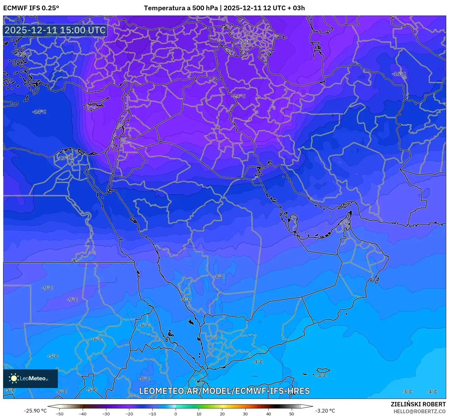 ECMWF IFS 0.25° model - Oriente Medio, Temperatura a 500 hPa