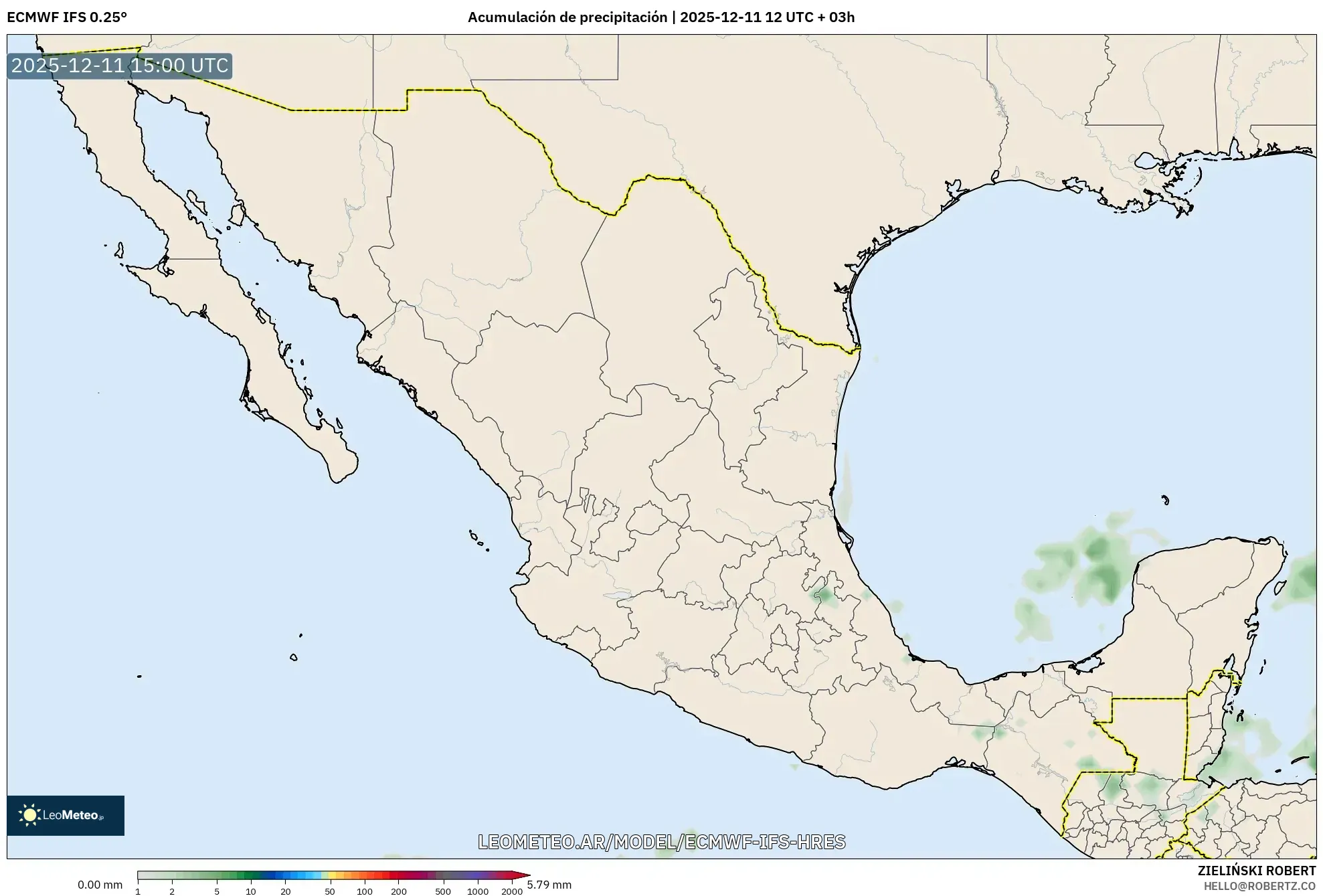 ECMWF IFS 0.25° model - México, Acumulación de precipitación
