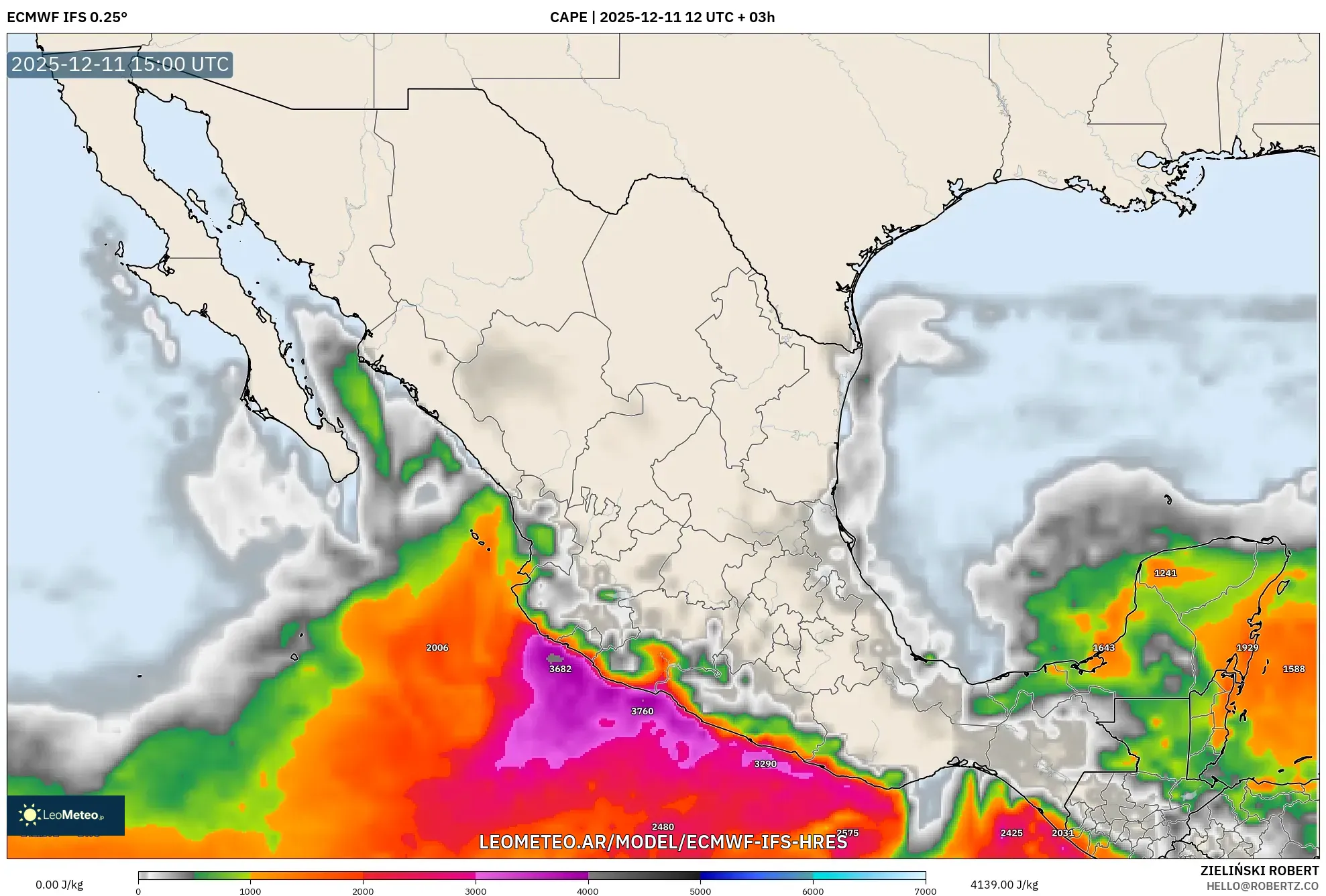 ECMWF IFS 0.25° model - México, CAPE