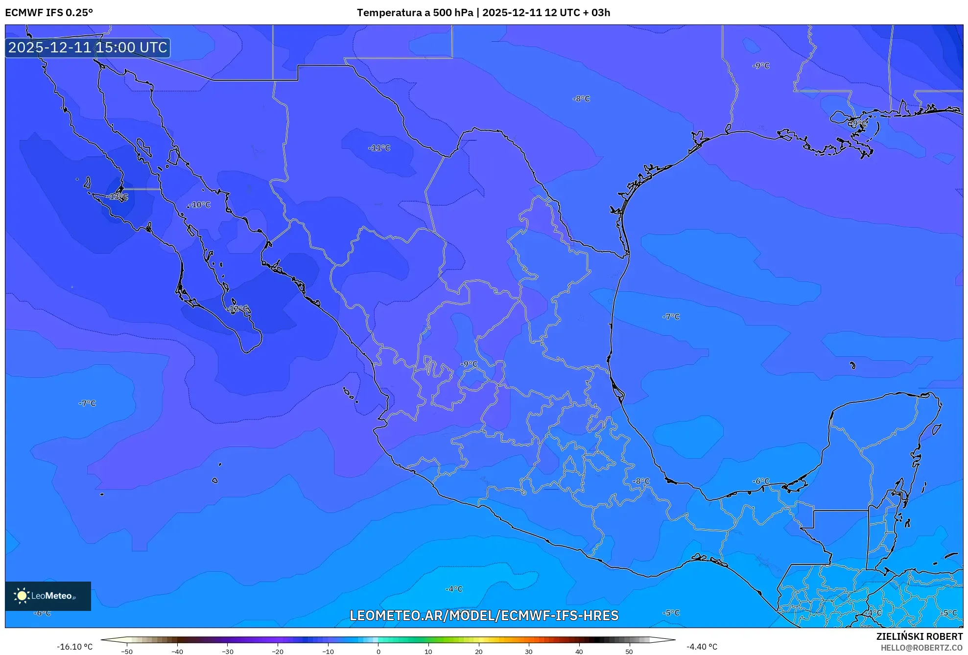 ECMWF IFS 0.25° model - México, Temperatura a 500 hPa