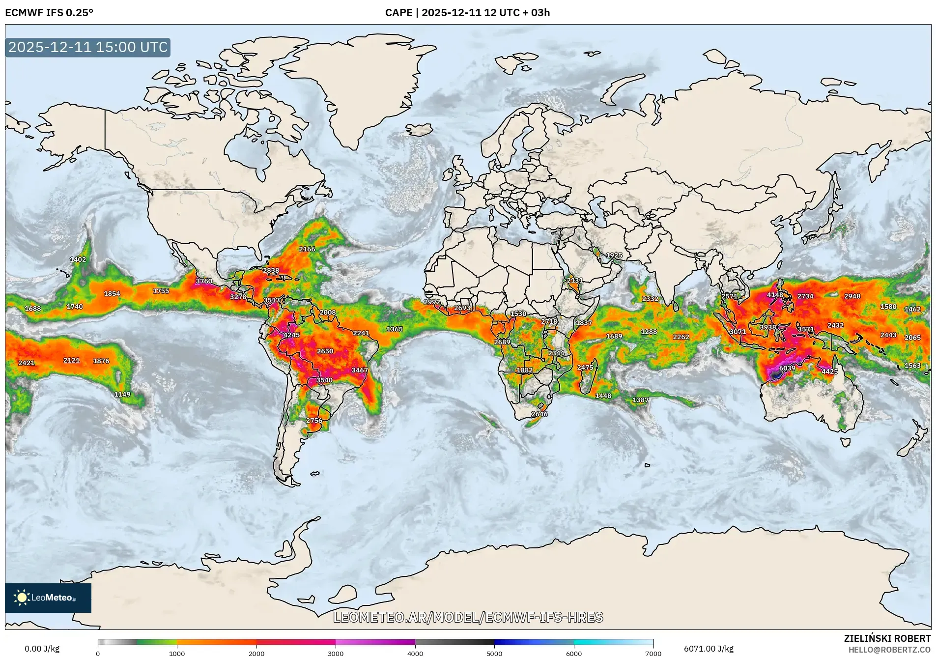ECMWF IFS 0.25° model - Mundo, CAPE
