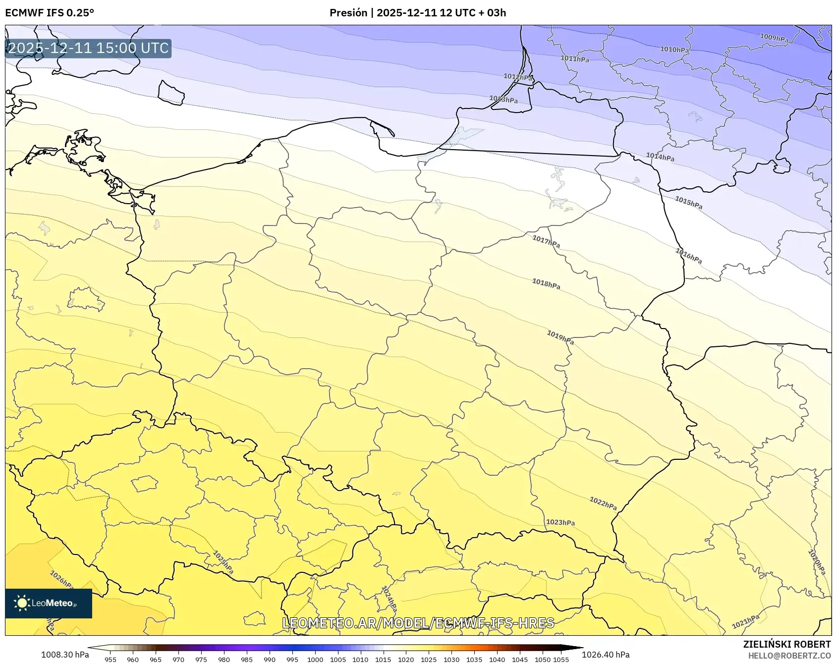 ECMWF IFS 0.25° model - Polonia, Presión