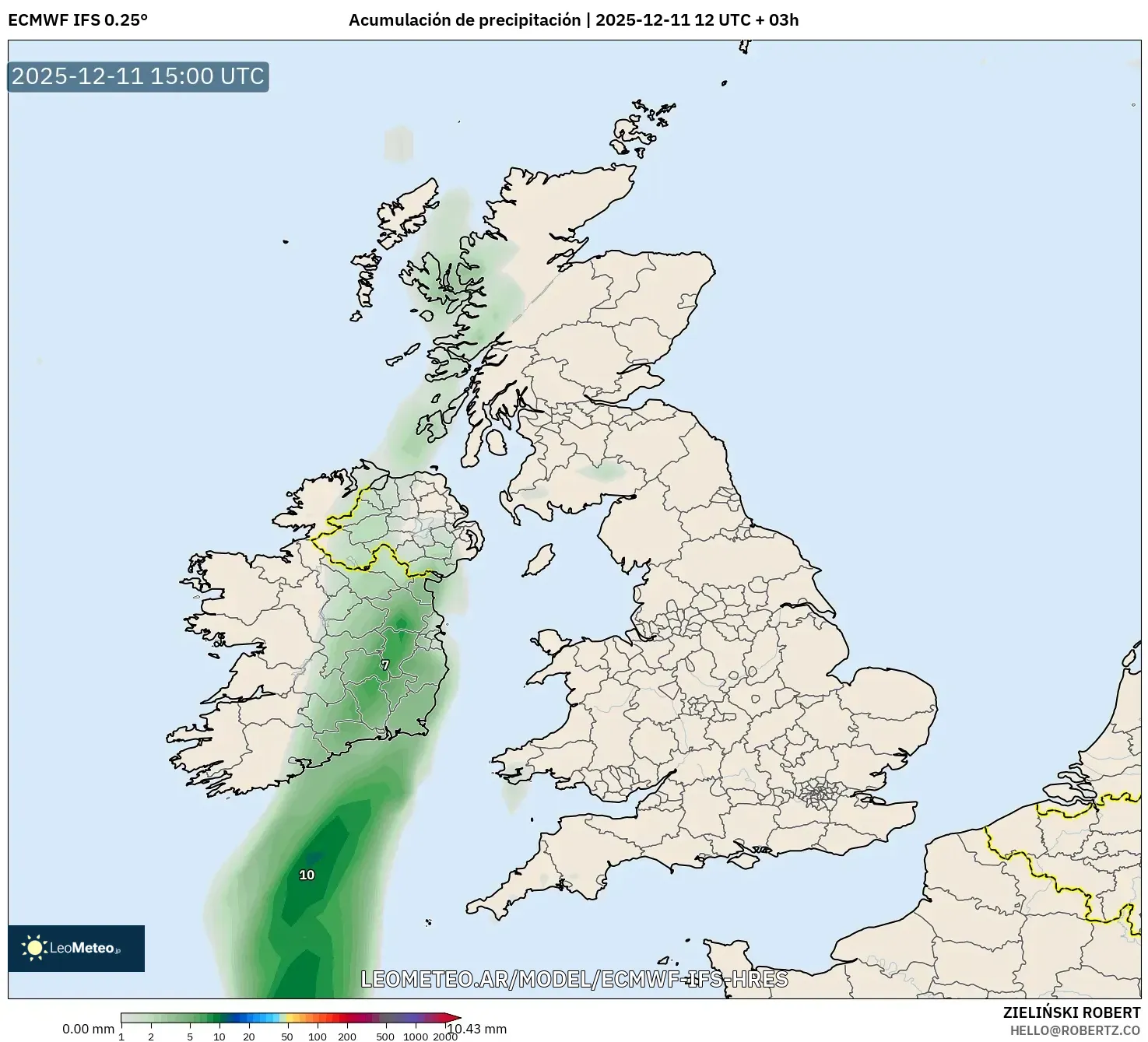 ECMWF IFS 0.25° model - Reino Unido, Acumulación de precipitación
