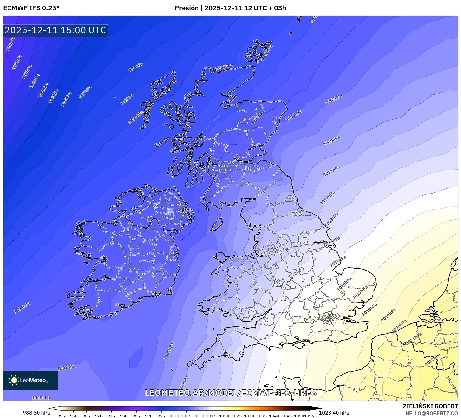 ECMWF IFS 0.25° model - Reino Unido, Presión