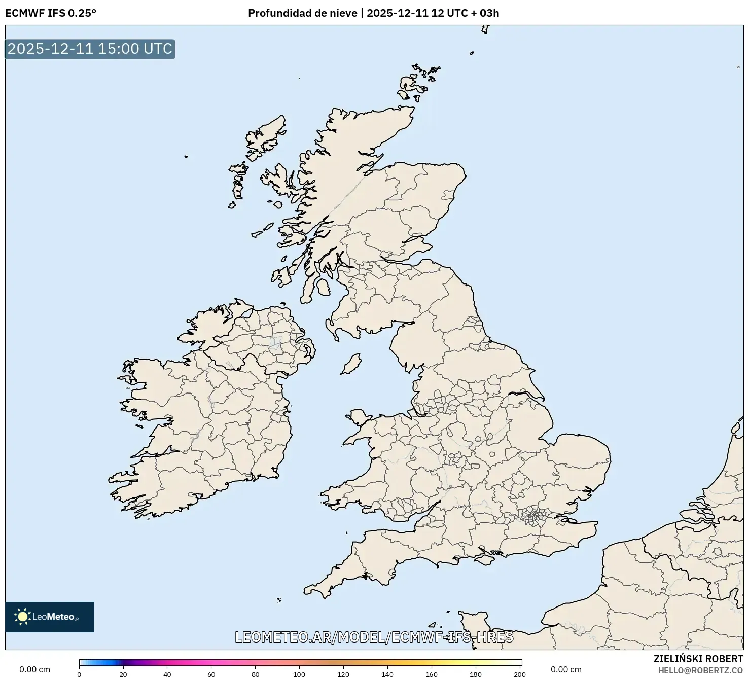 ECMWF IFS 0.25° model - Reino Unido, Profundidad de nieve