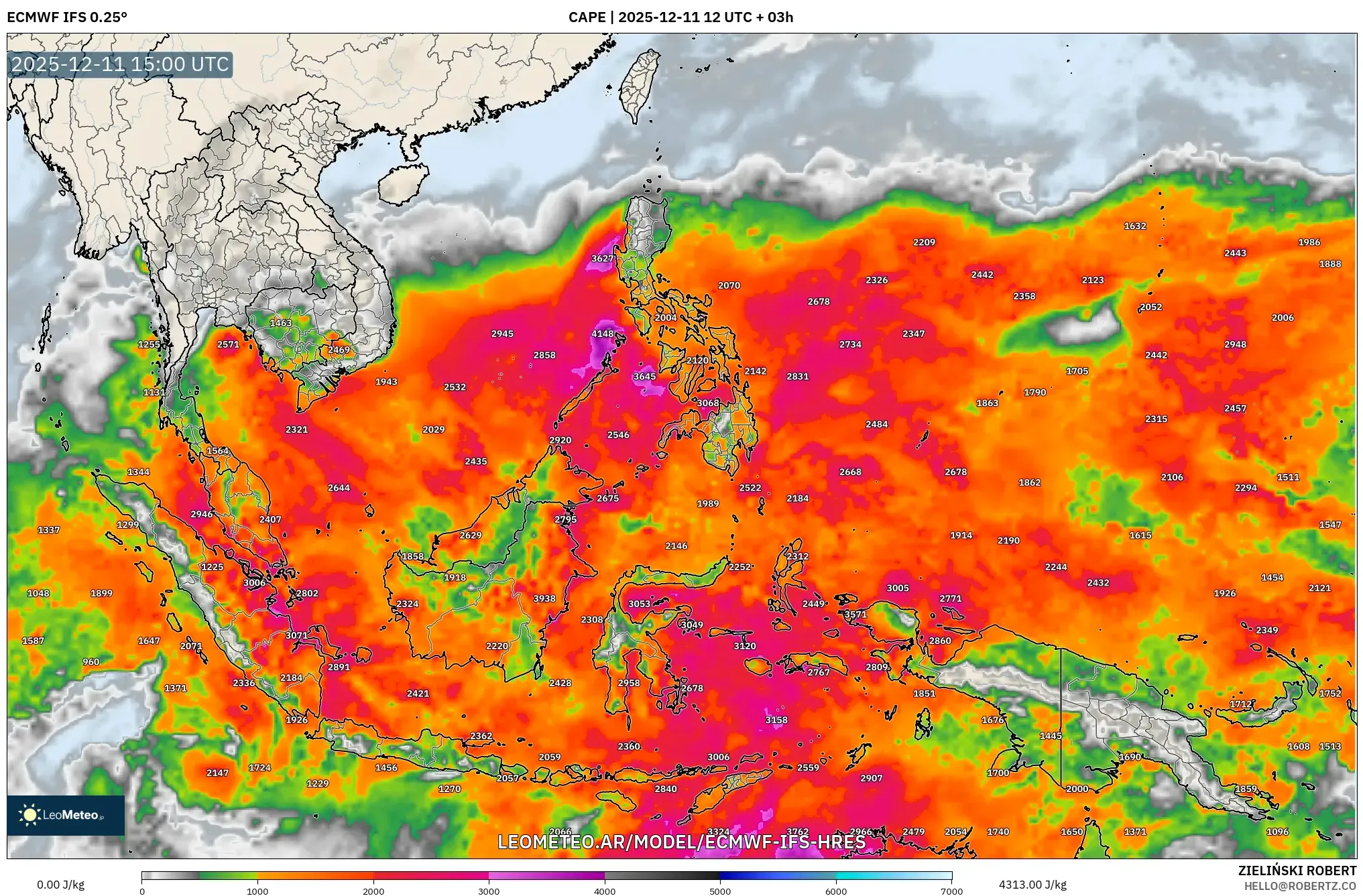 ECMWF IFS 0.25° model - Sudeste Asiático, CAPE