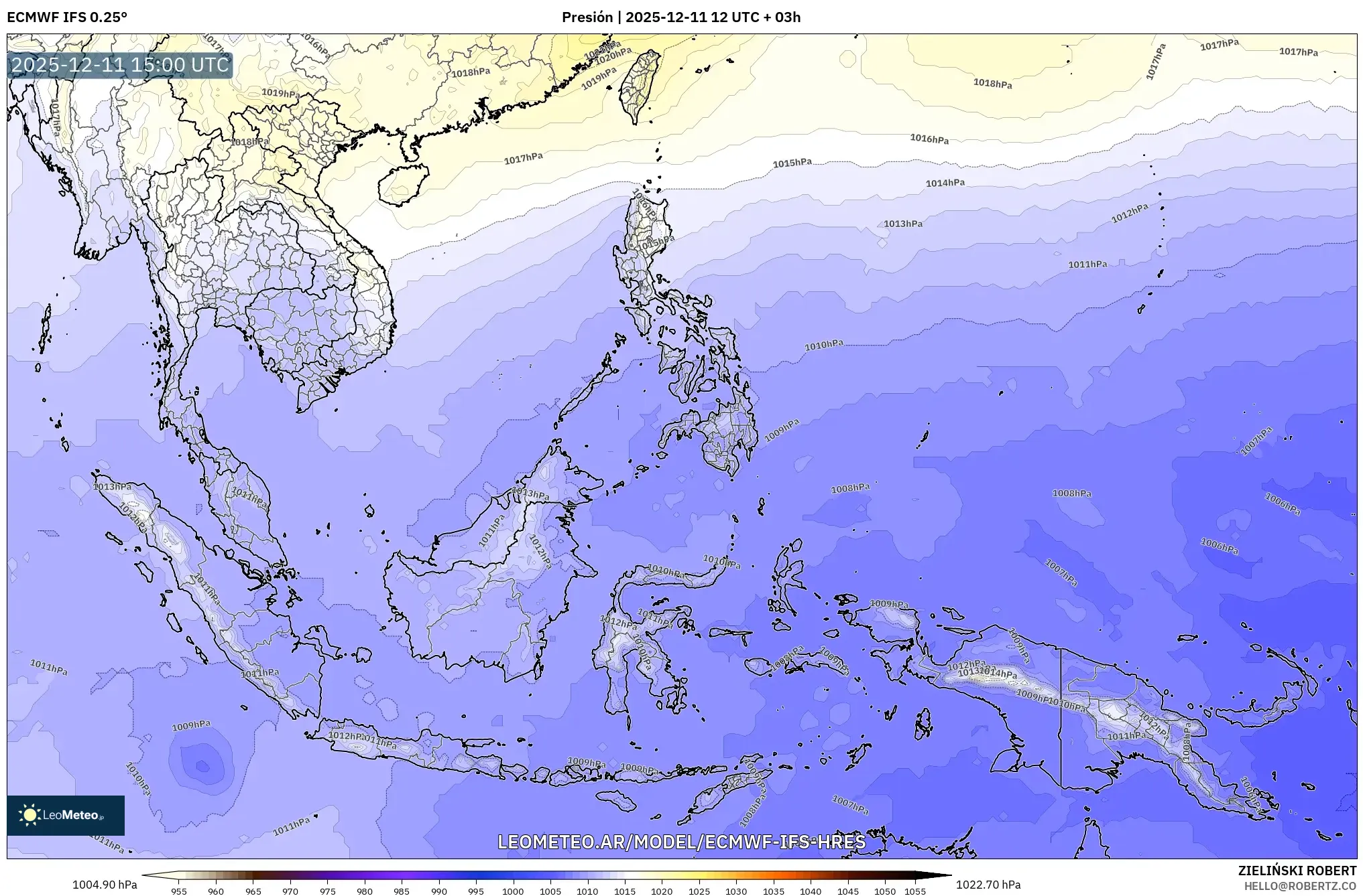 ECMWF IFS 0.25° model - Sudeste Asiático, Presión
