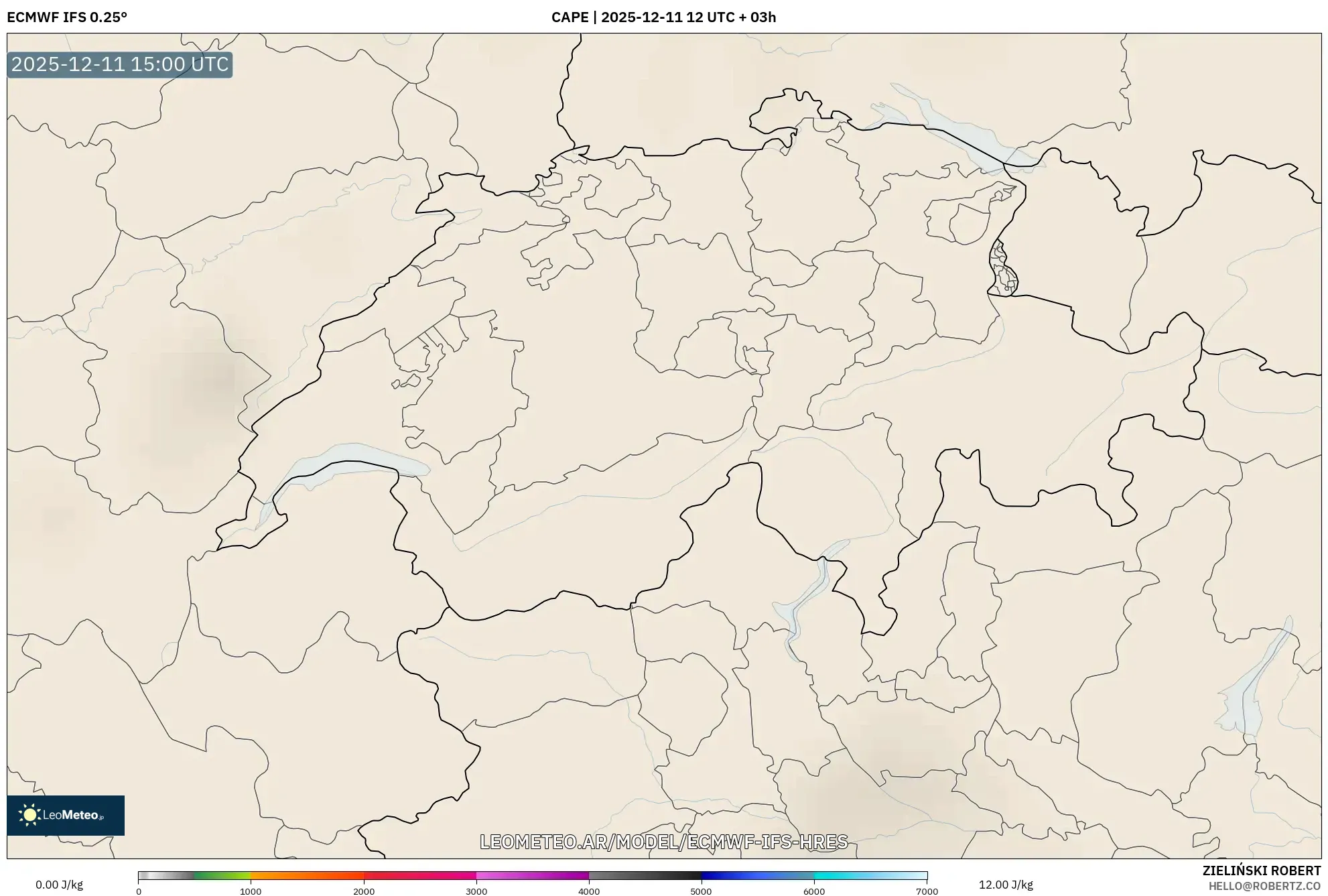 ECMWF IFS 0.25° model - Suiza, CAPE