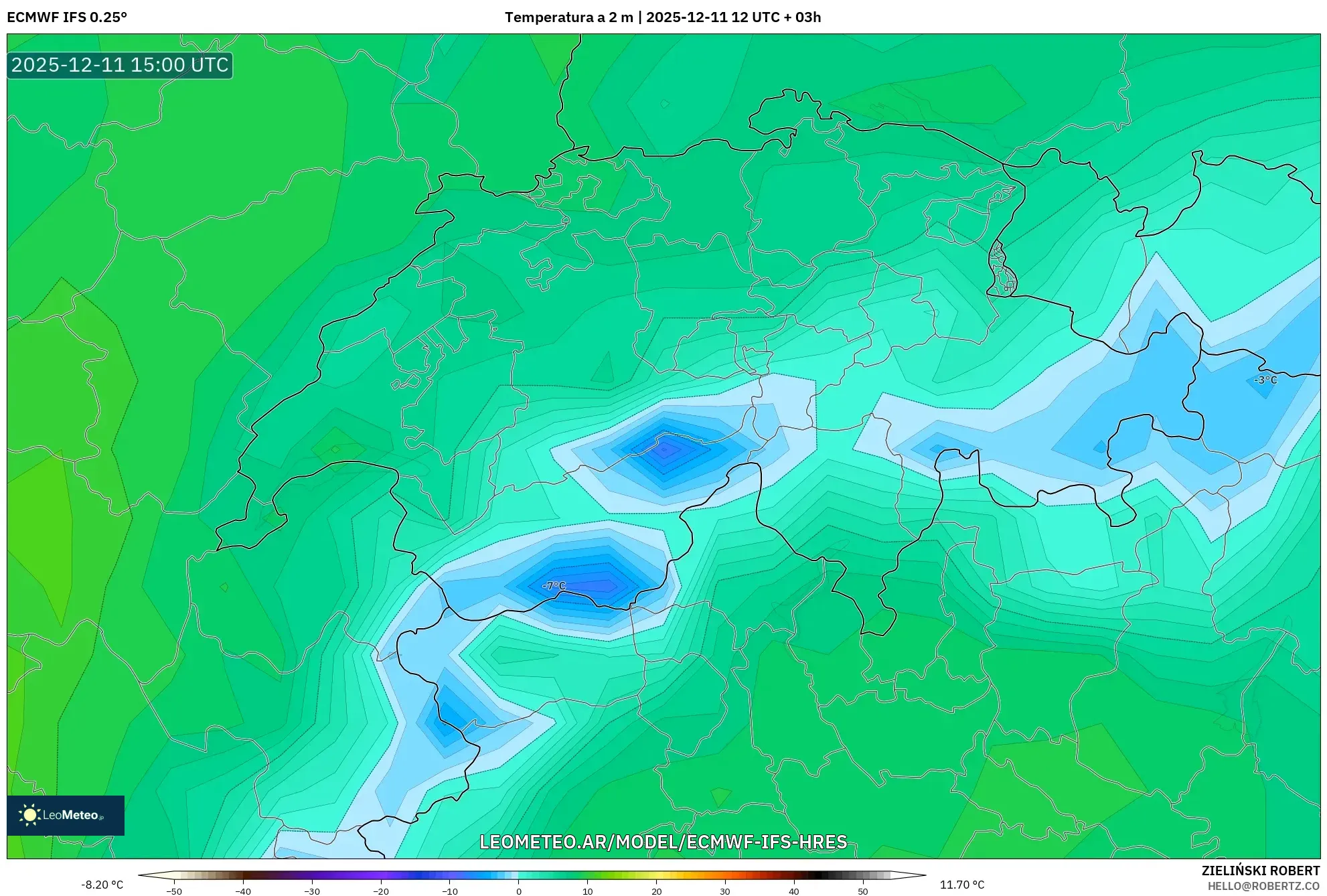 ECMWF IFS 0.25° model - Suiza, Temperatura a 2 m