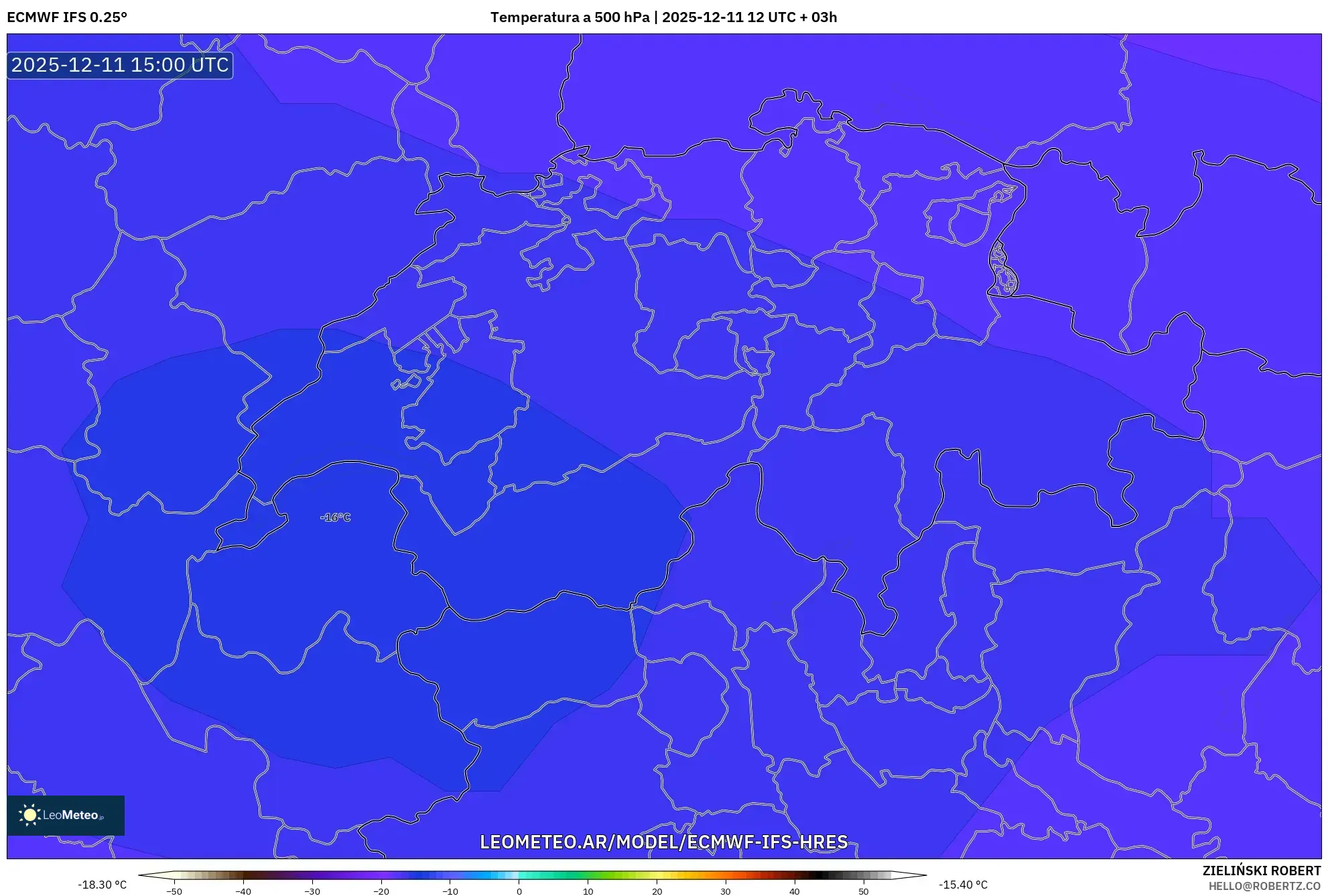 ECMWF IFS 0.25° model - Suiza, Temperatura a 500 hPa