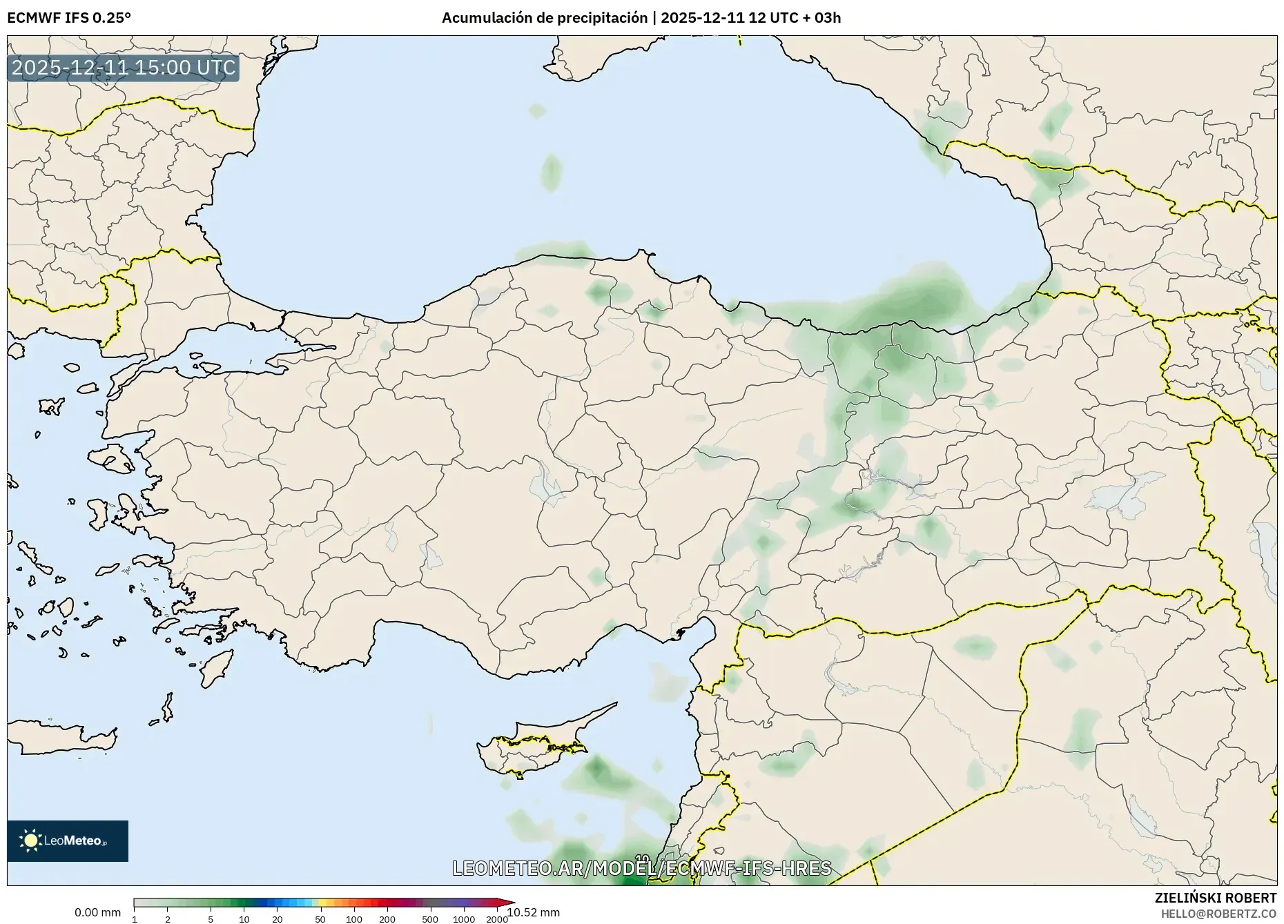 ECMWF IFS 0.25° model - Turquía, Acumulación de precipitación